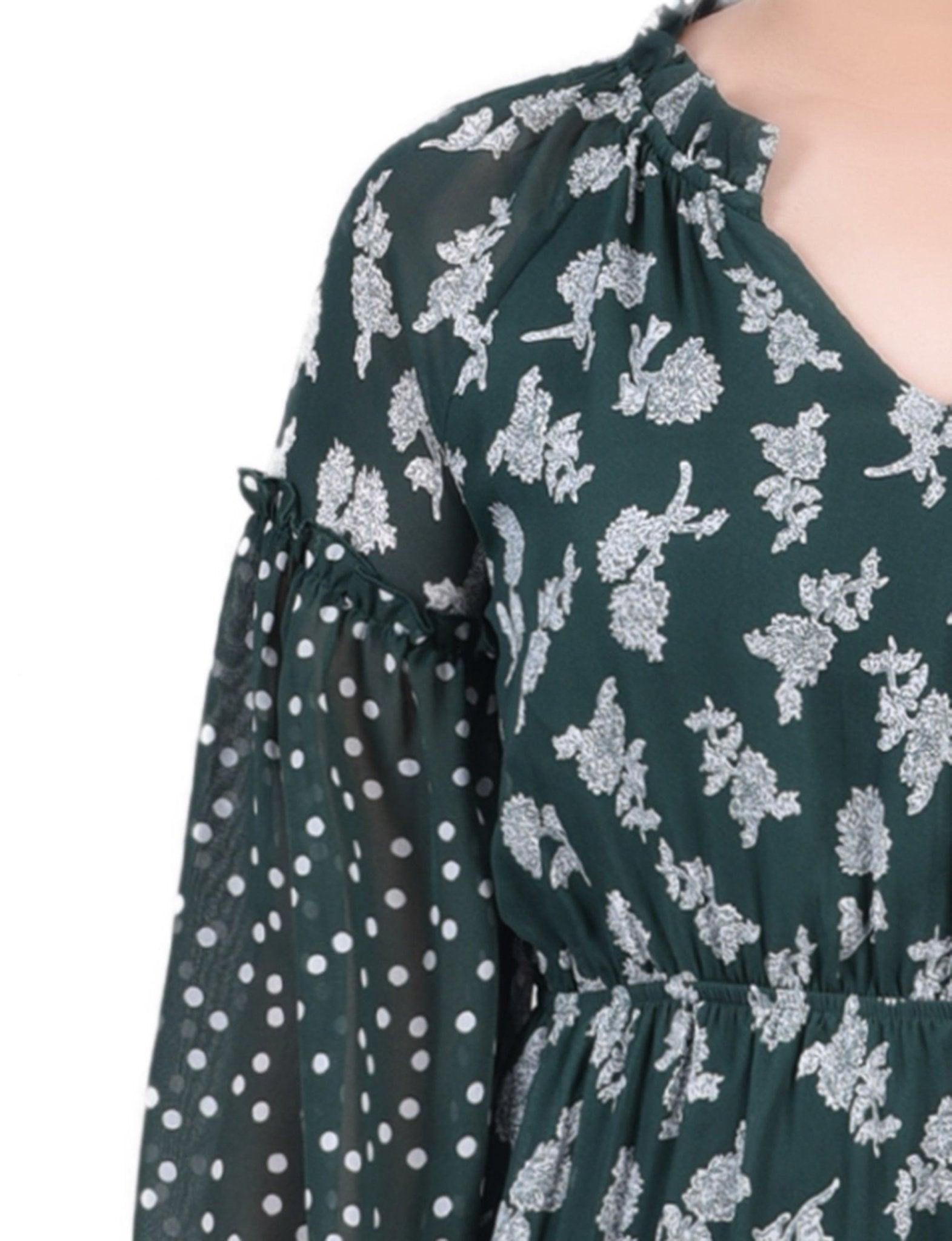 Botanical Garden Floral Dot Long Sleeve Combo Chiffon Dress - Petite Product Image