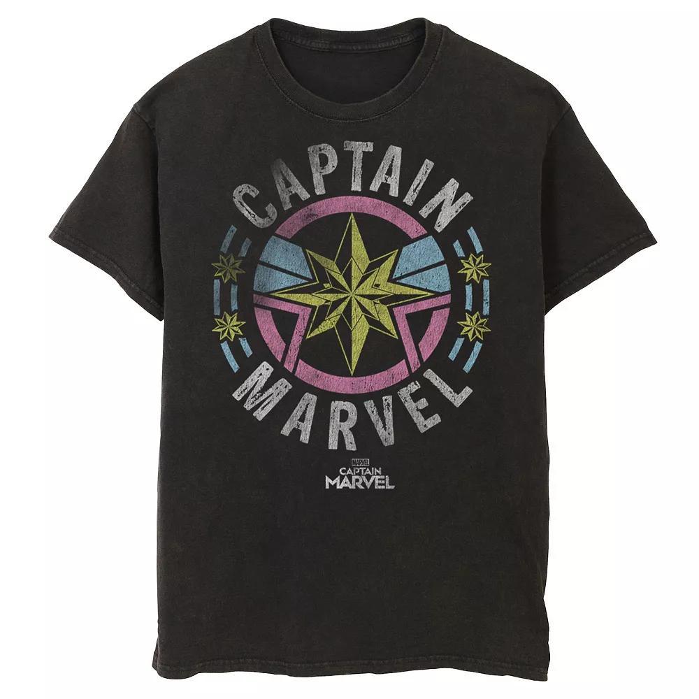 Men's Captain Marvel Retro Badge Tee, Size: Large, Black Product Image