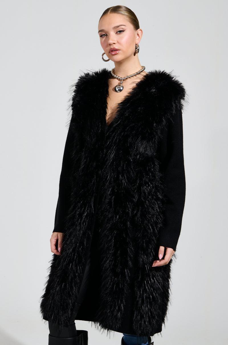 SASHA FIERCE LONG FUR TRIM CARDIGAN Product Image