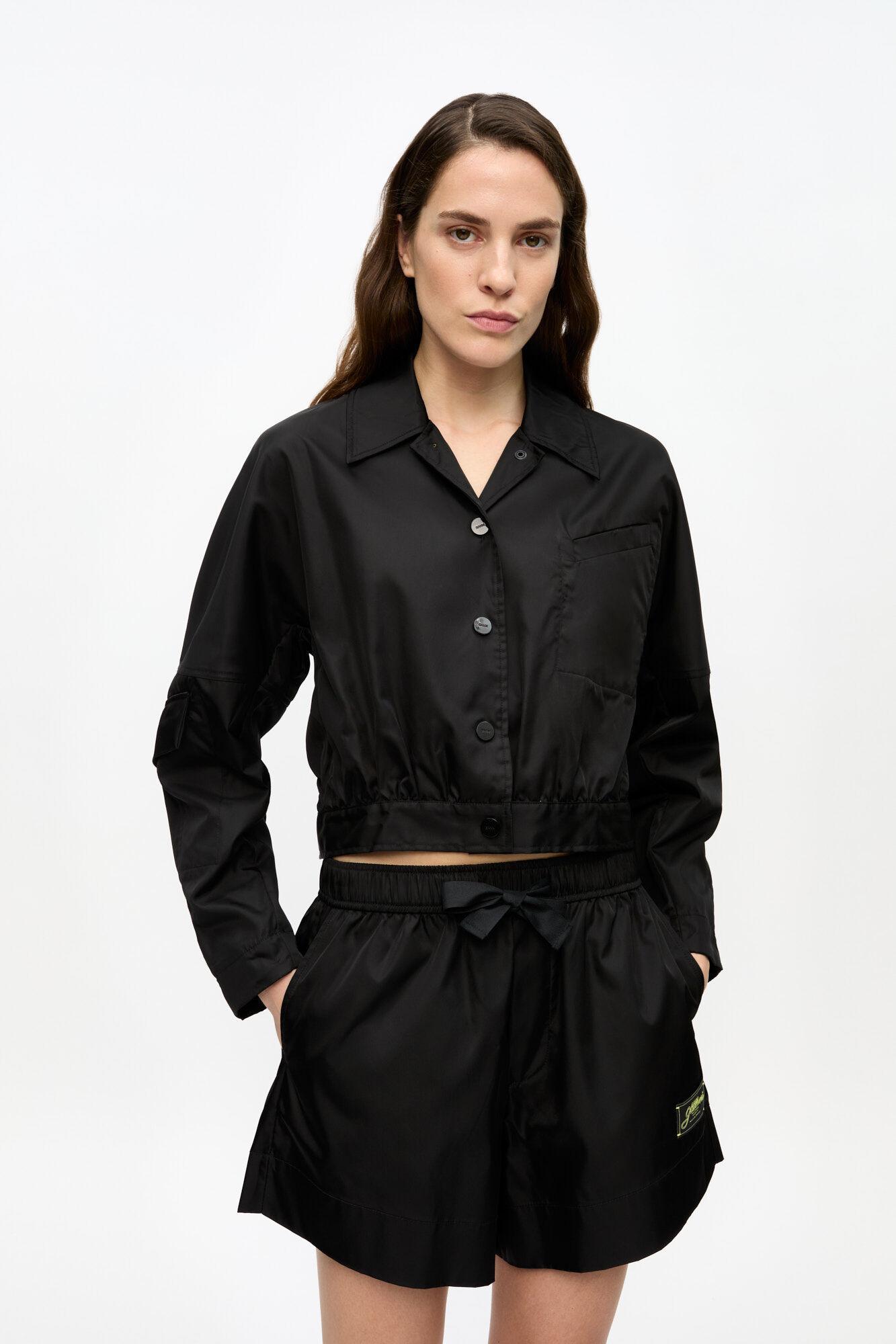 Black Duchesse Nylon Cropped Jacket Product Image