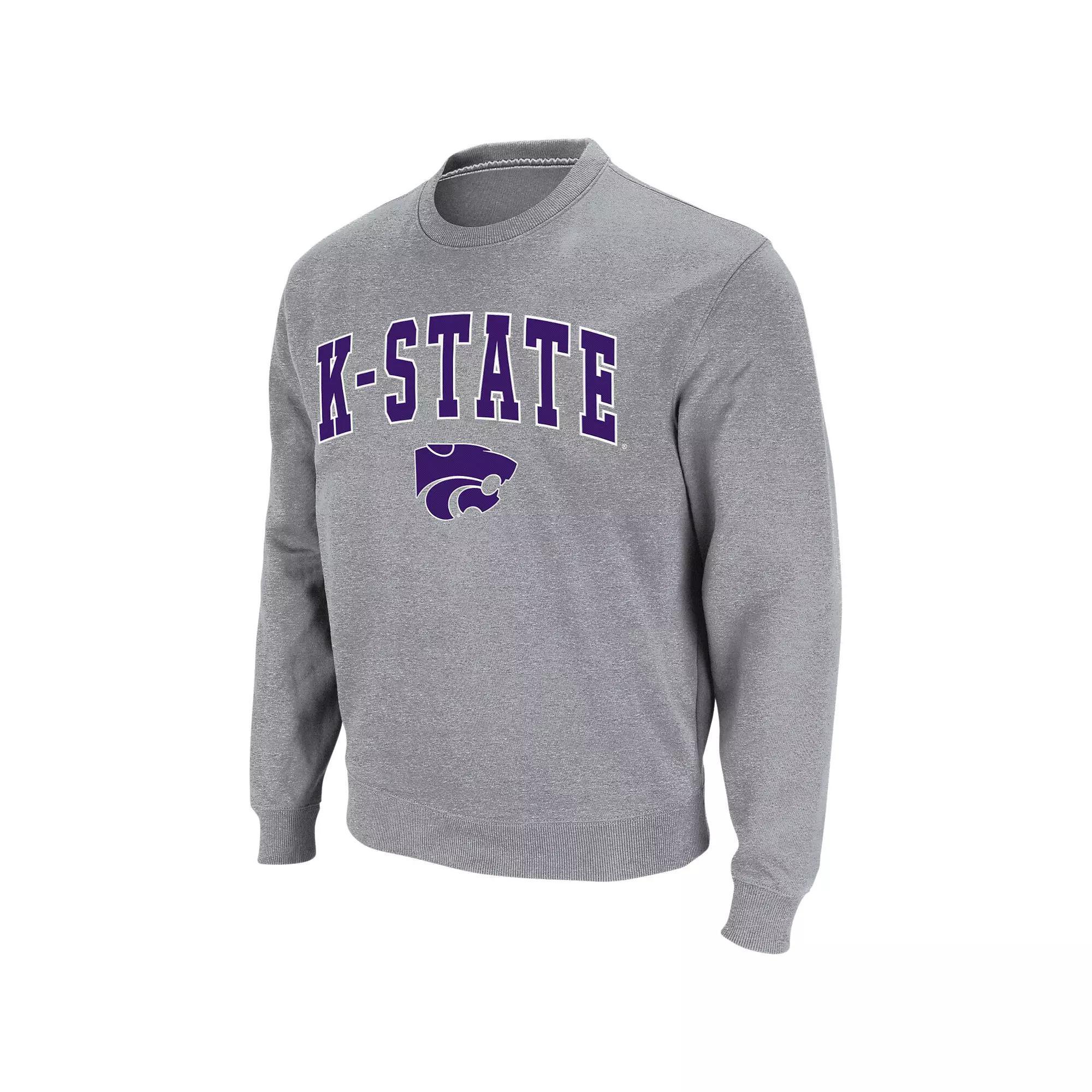 Men's Colosseum Heather Gray Kansas State Wildcats Arch & Logo Crew Neck Sweatshirt, Size: 2XL, Grey Product Image