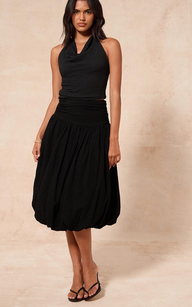  Black Cotton Volume Puffball Midi Skirt Product Image