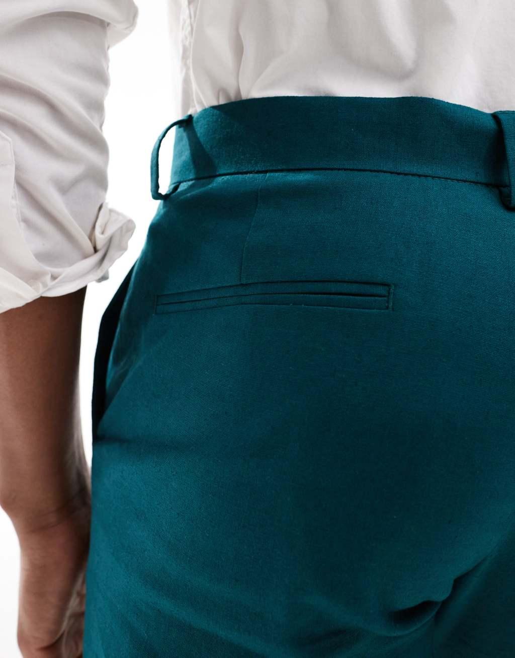ASOS DESIGN slim linen mix suit pants in teal green Product Image