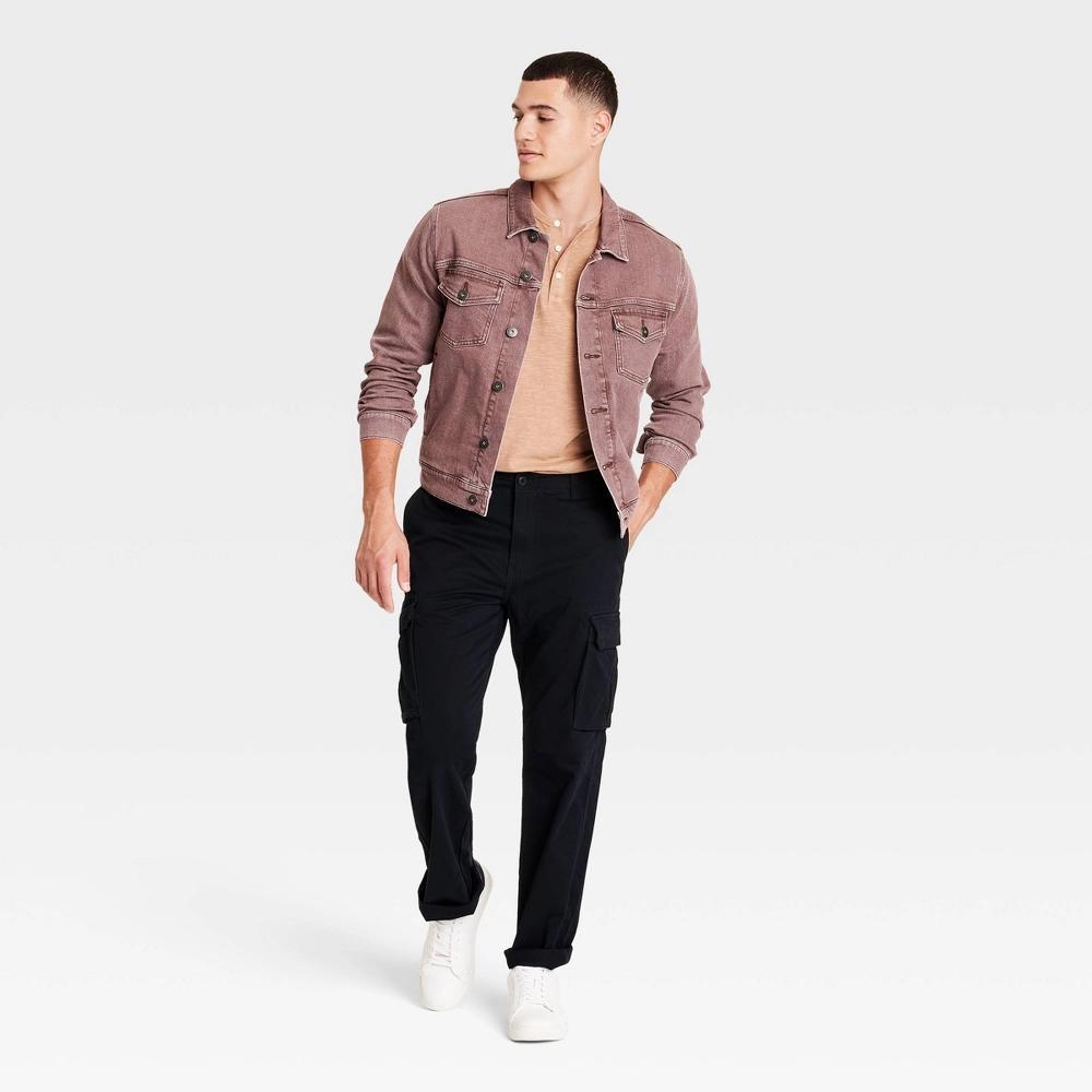 Men's Straight Fit Cargo Pants - Goodfellow & Co™ Black 40x30: Midweight Cotton Blend, Stretch, Machine Washable Product Image