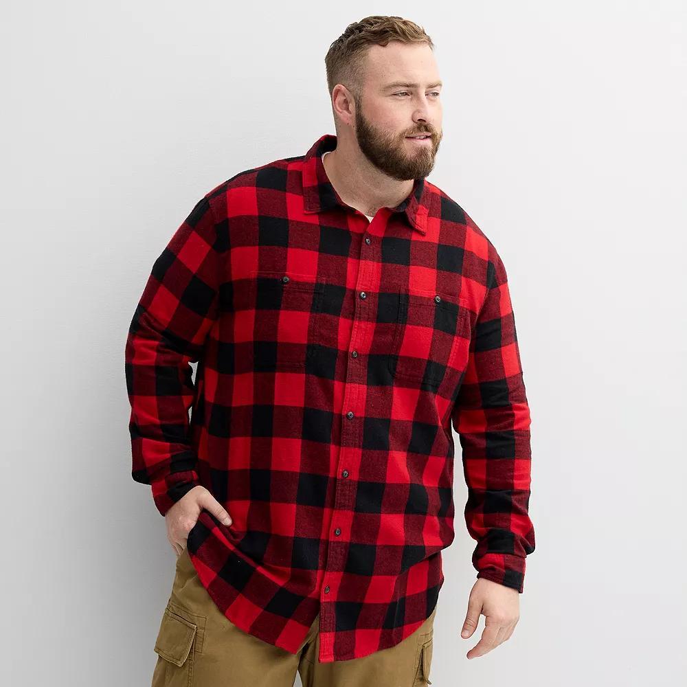 Big & Tall Sonoma Goods For Life® Long Sleeve Flannel Shirt, Men's, Size: XXL Tall, Buffalo Check Red Product Image