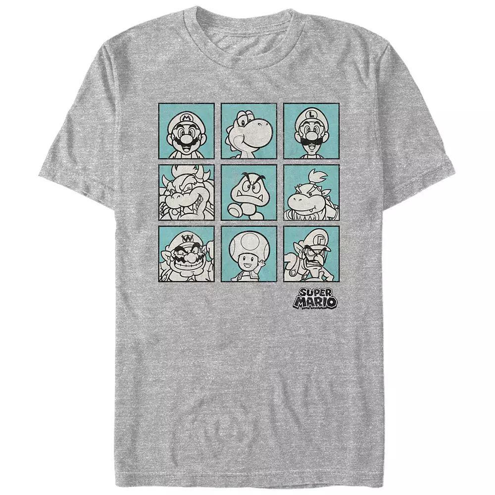 Mens Nintendo Super Mario Teal Character Boxes Graphic Tee Product Image