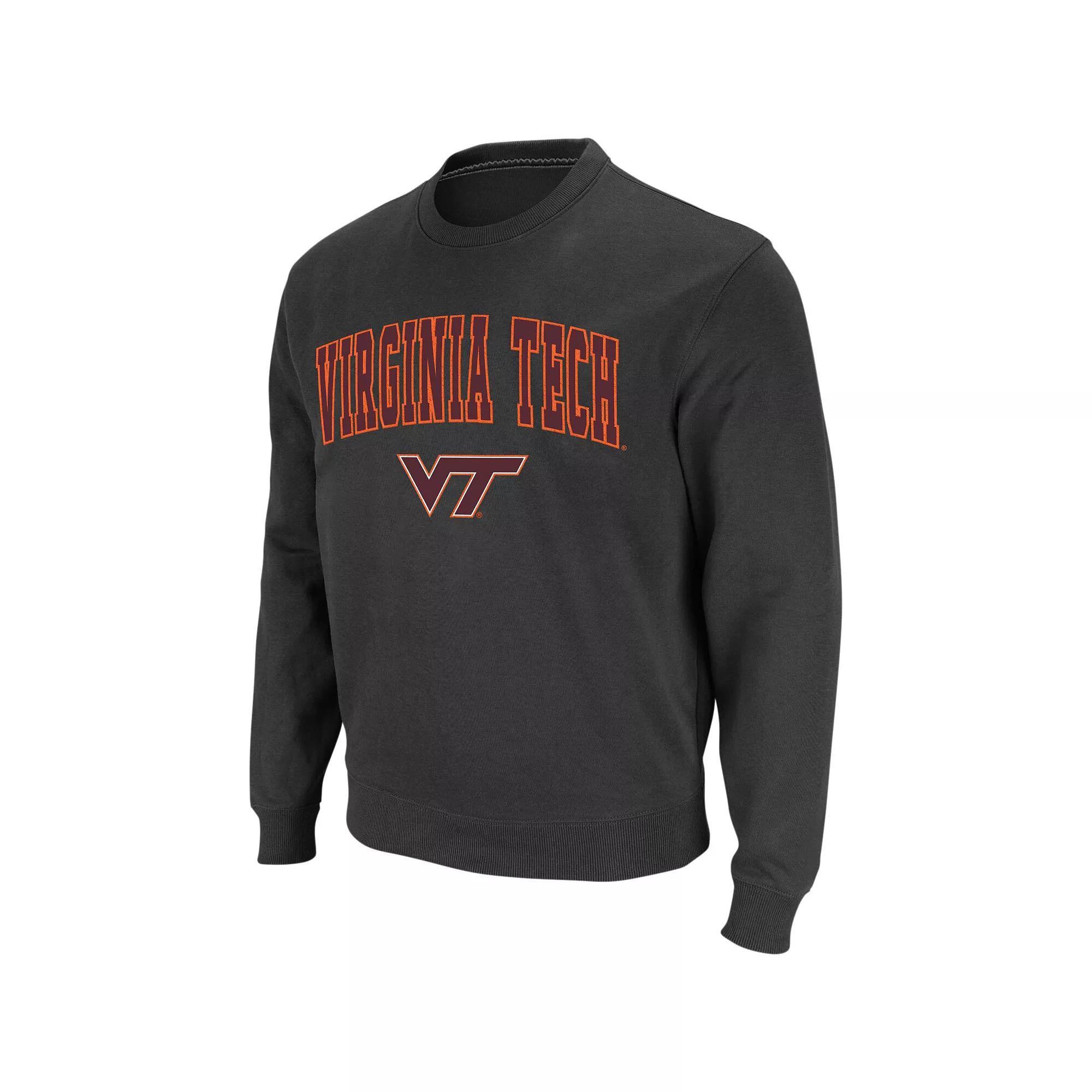 Men's Colosseum Charcoal Virginia Tech Hokies Arch & Logo Crew Neck Sweatshirt, Size: Small Product Image