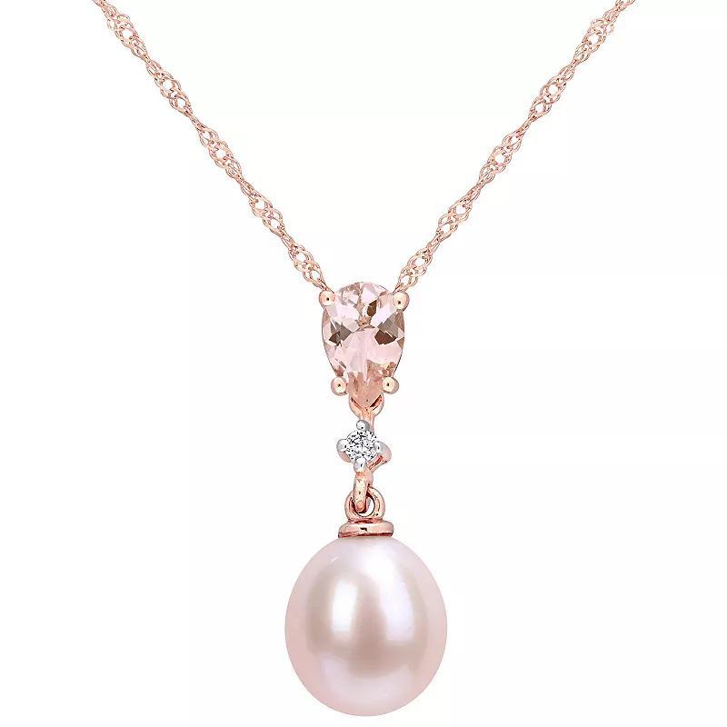 Stella Grace 10k Rose Gold Pink Freshwater Cultured Pearl, Morganite & Diamond Accent Drop Pendant Necklace, Womens 10k Rsgold Product Image