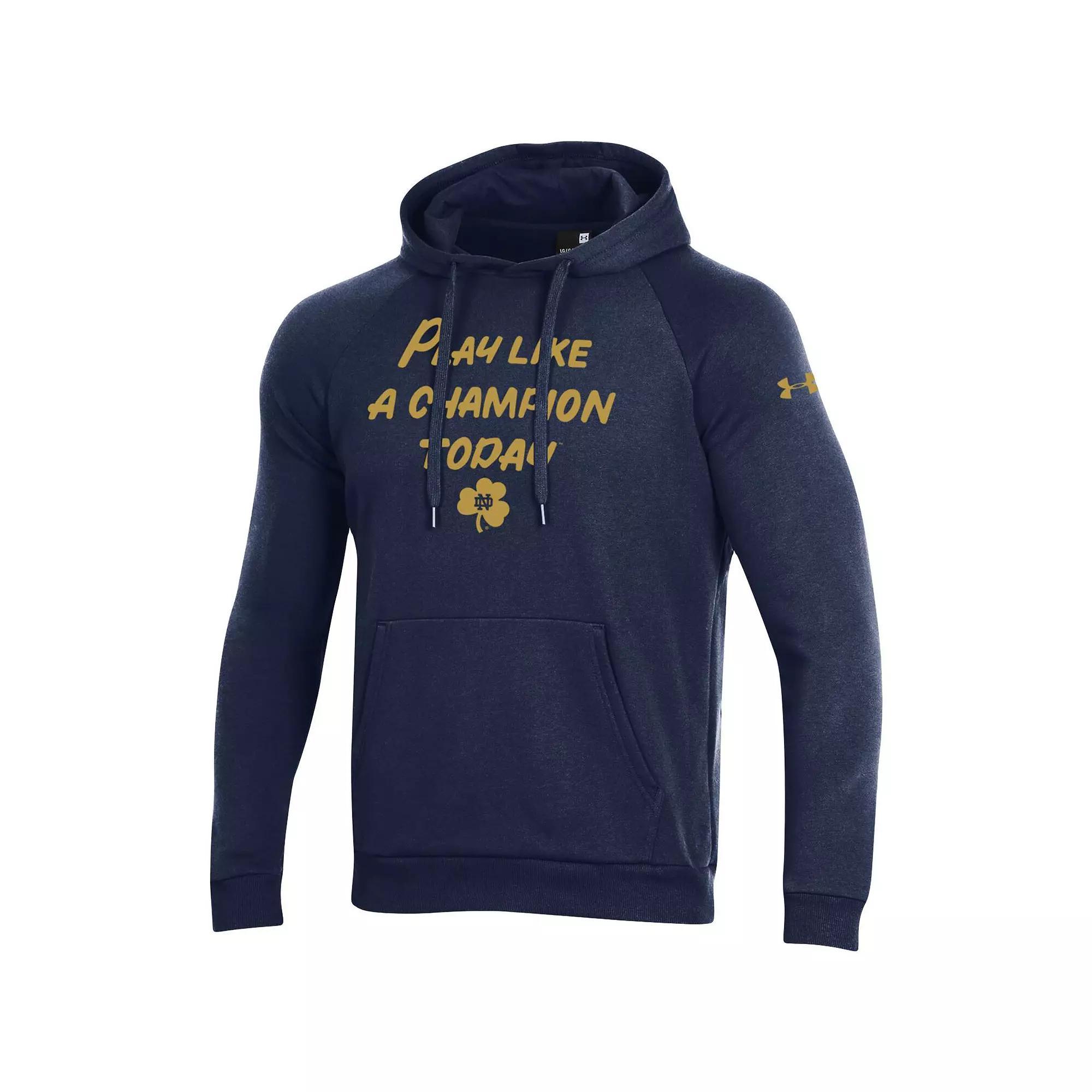 Men's Under Armour Navy Notre Dame Fighting Irish Play Like A Champion Today All Day Raglan Fleece Hoodie, Size: XL, Blue Product Image