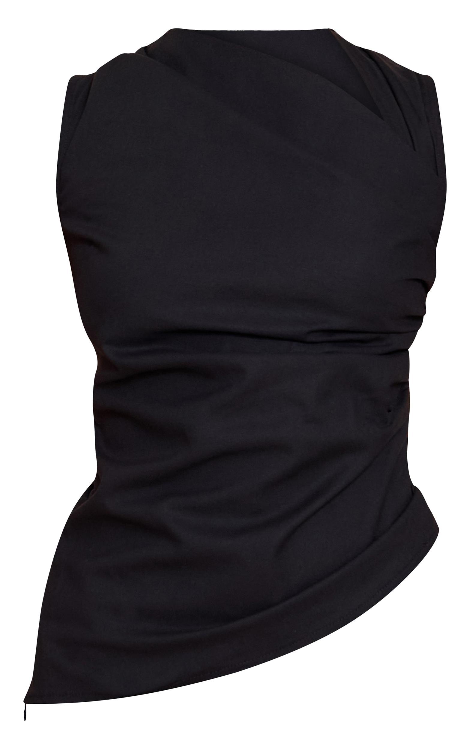 Black Linen Look Asymmetric Top Product Image
