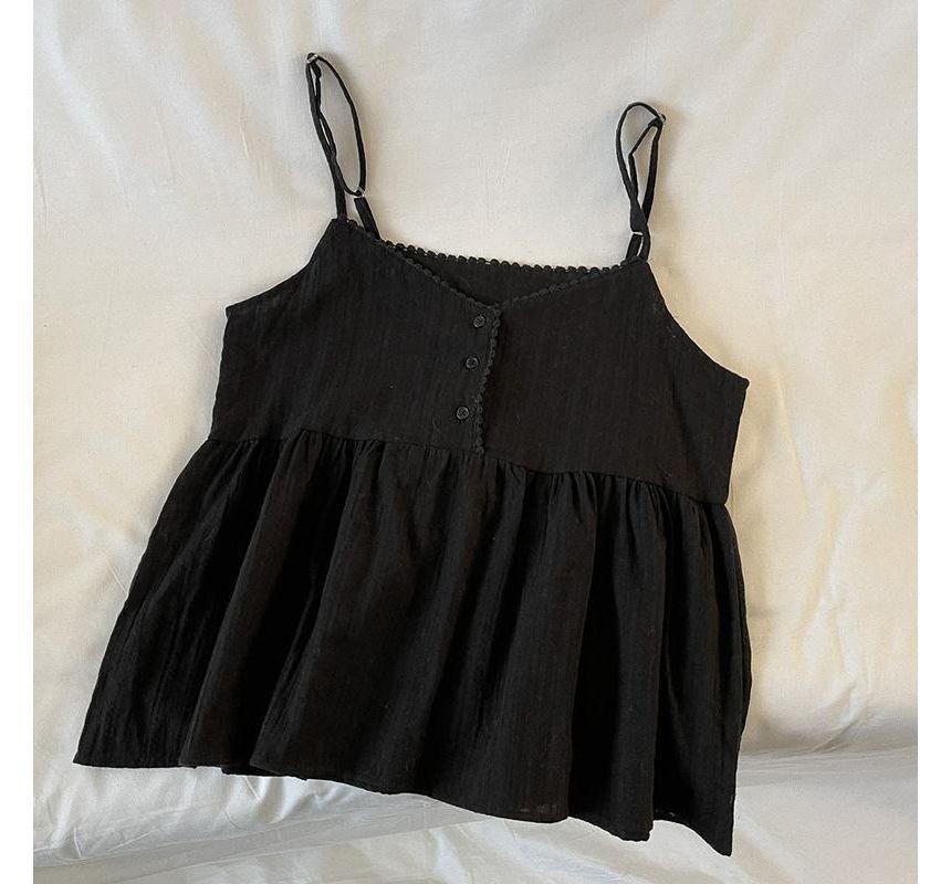 Plus Size Plain Button Gathered Camisole Top Product Image