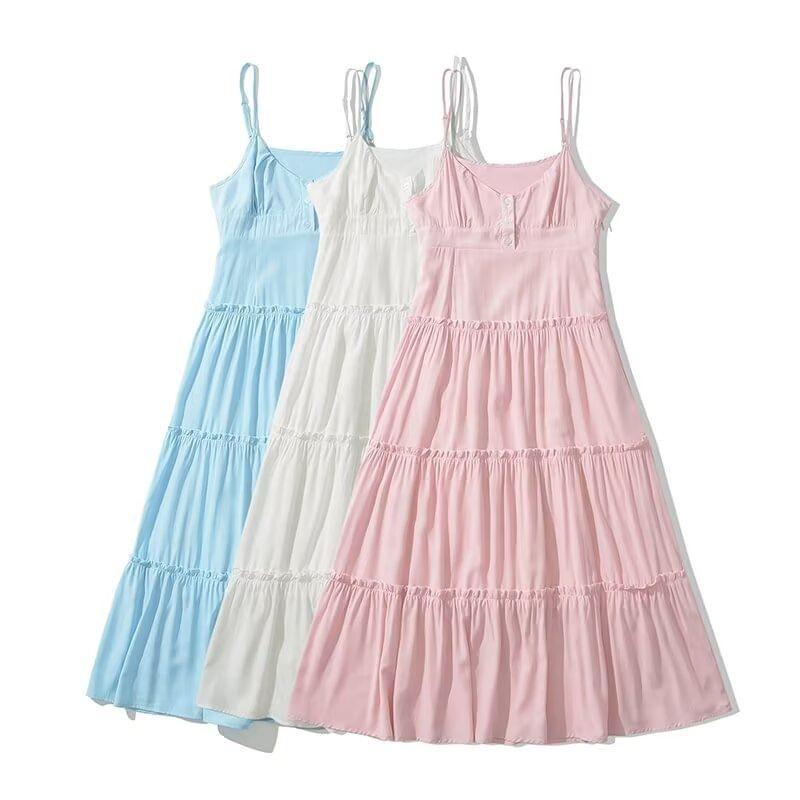 Spaghetti Strap Scoop Neck Plain Maxi A-Line Dress Product Image