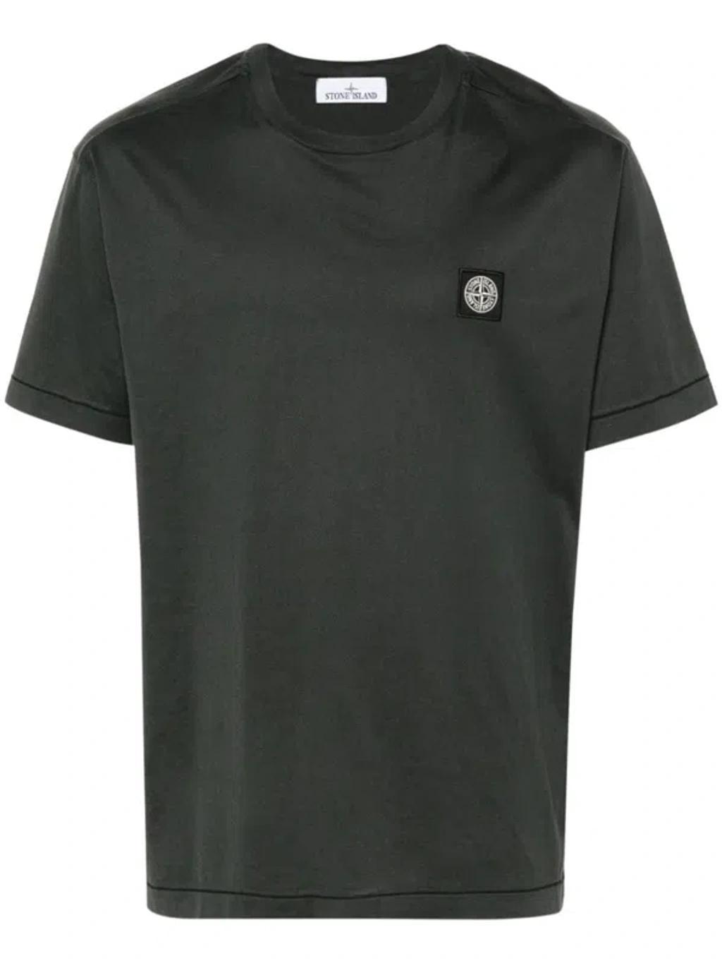 STONE ISLAND Compass-patch Cotton T-shirt In Gray Product Image
