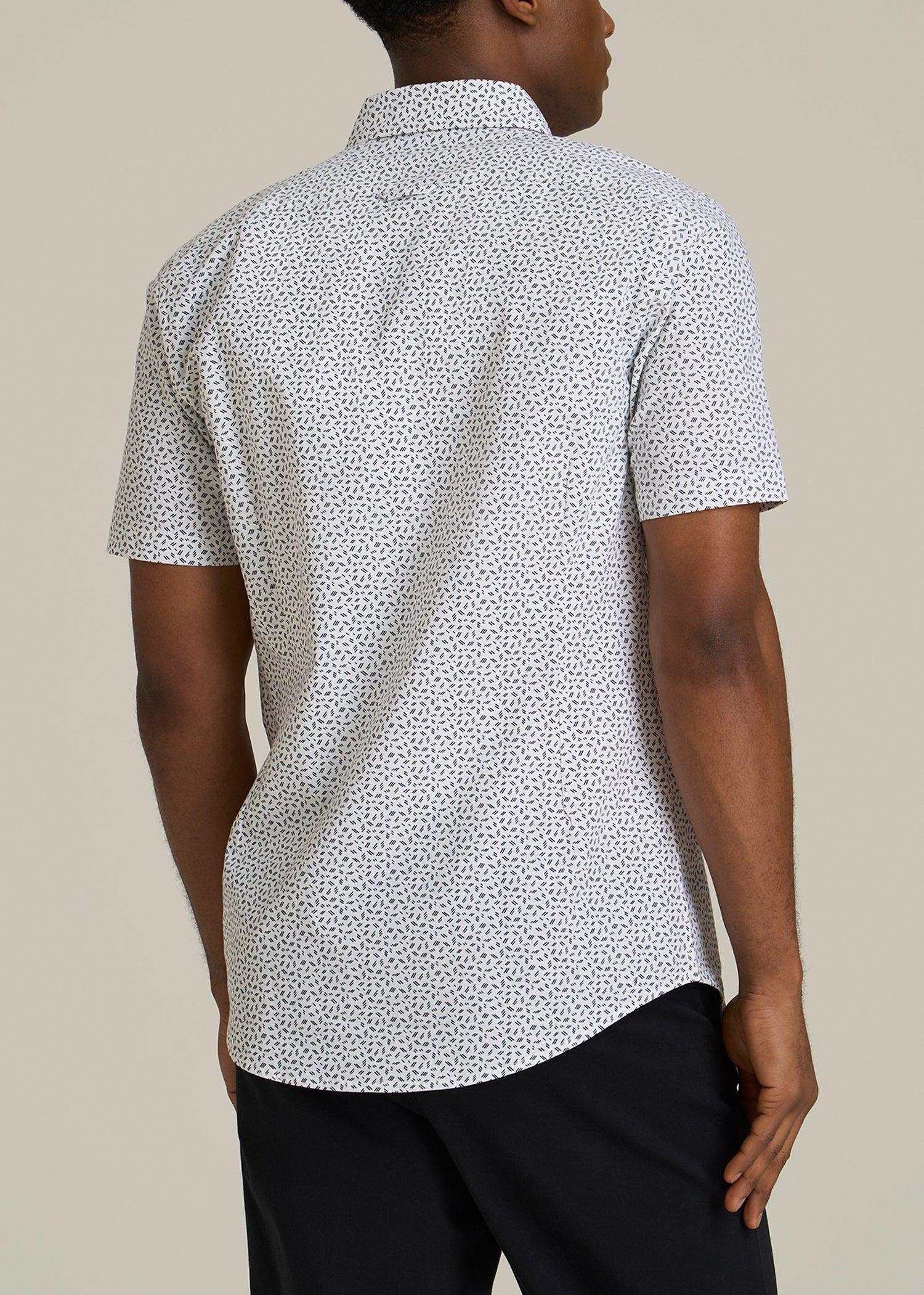 Short Sleeve Shirt for Tall Men in Black and White Geometric Product Image