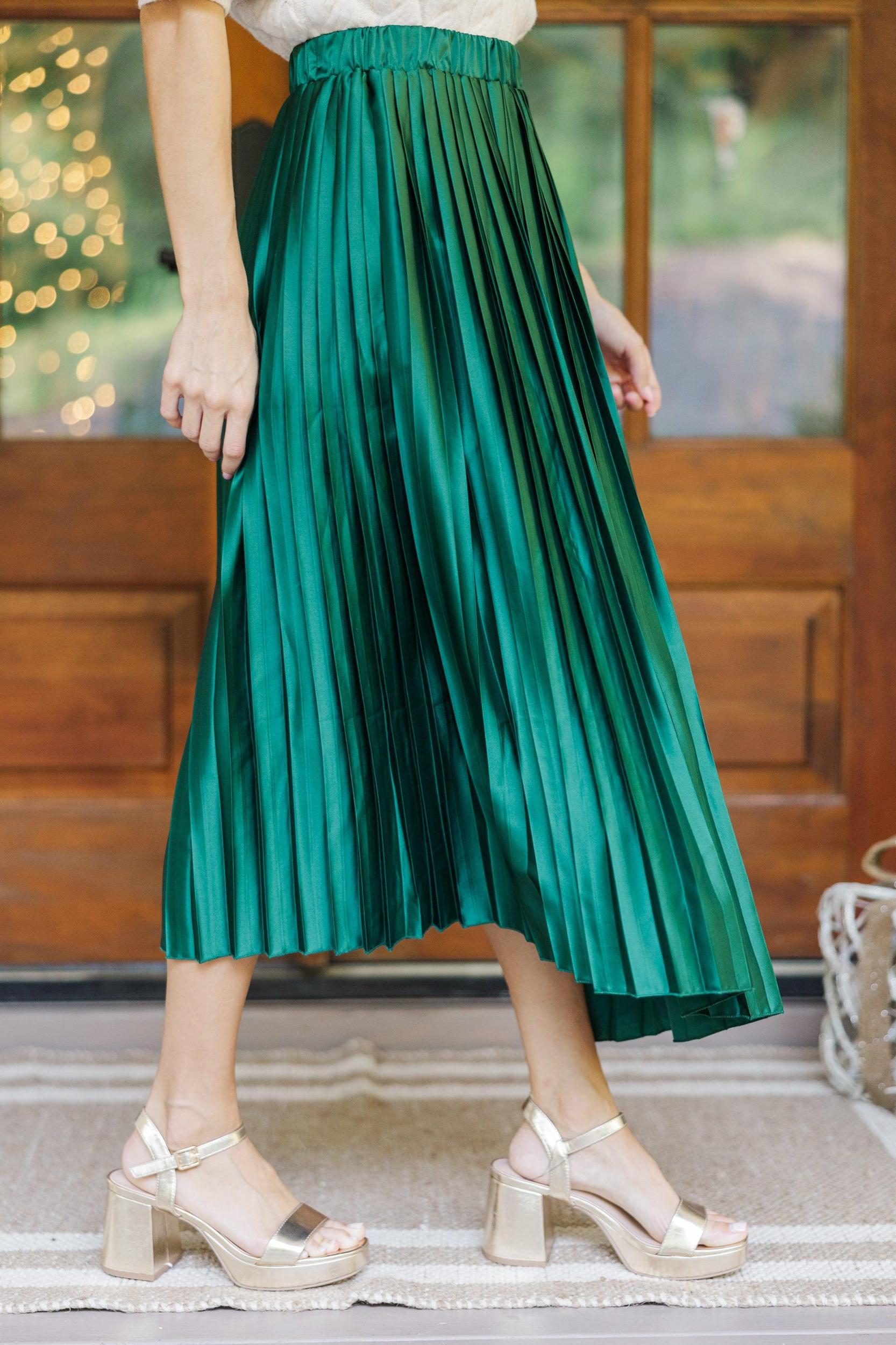 Living In Color Hunter Green Pleated Midi Skirt Female Product Image