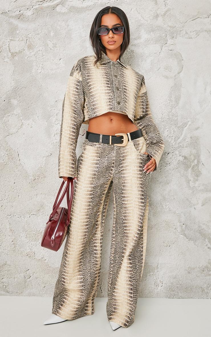 Petite Snake Print Low Waist Wide Leg Pants Product Image