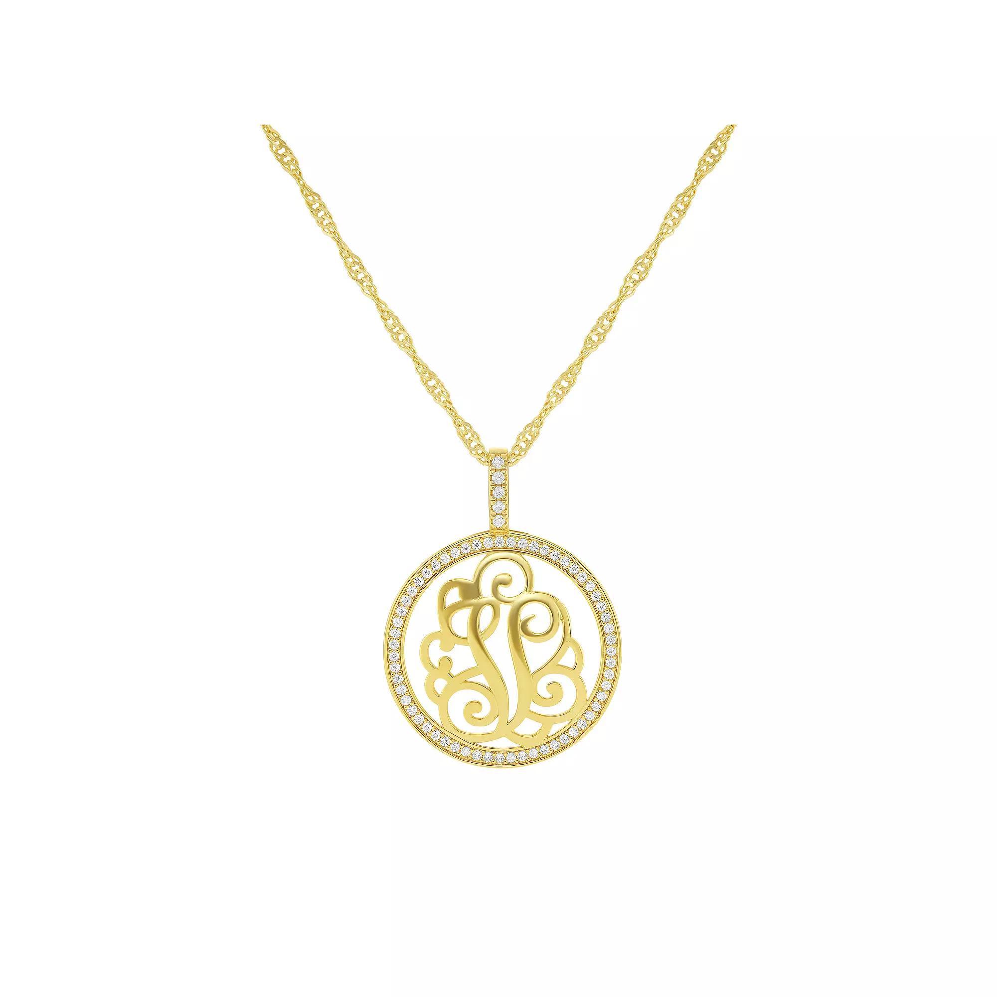 PRIMROSE Cubic Zirconia Initial Coin Pendant Necklace, Women's, Size: 18-20" ADJ, Gold Tone V Product Image