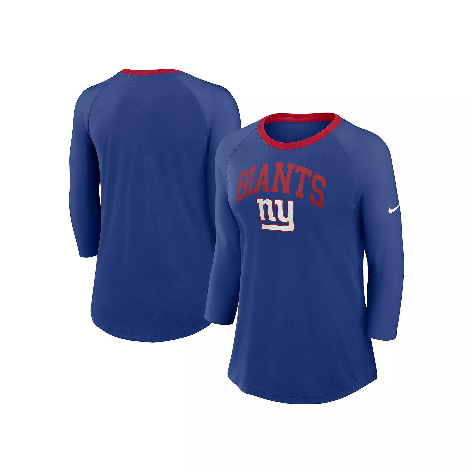 Women's Nike Royal New York Giants Raglan 3/4 Sleeve T-Shirt, Size: XS, Blue Product Image