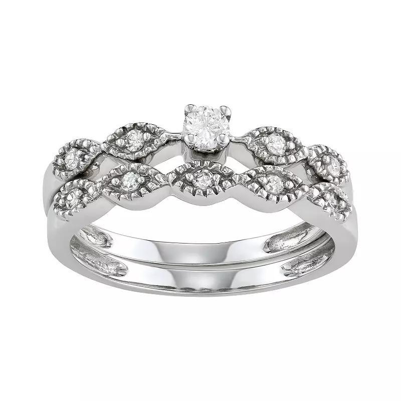 10k White Gold 1/4 Carat T.W. Diamond Engagement Ring Set, Women's, Size: 7, 10k Whgold Product Image