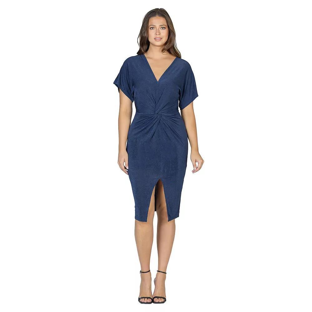 Women's 24Seven Comfort Apparel Short Sleeve V Neck Twist Front Split Hem Dress, Size: Small, Hunter Product Image