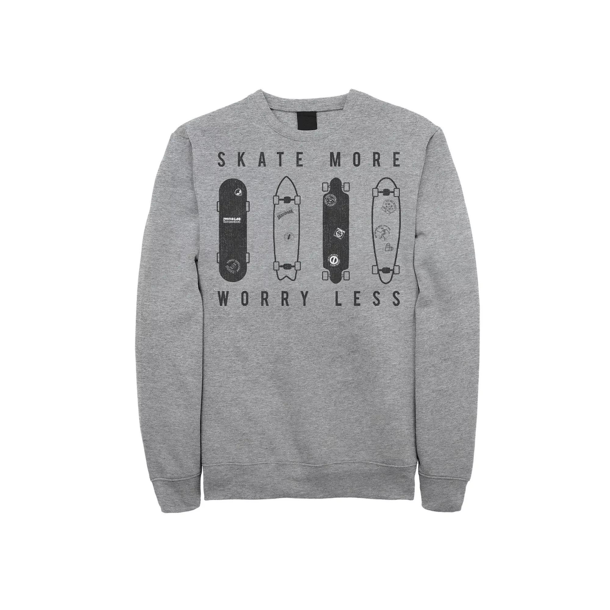 Men's Skate More Worry Less Skateboard Lineup Sketch Sweatshirt, Size: Large, Athletic Grey Product Image