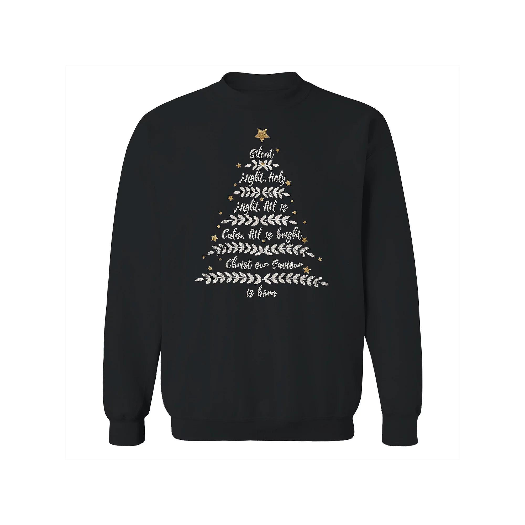 Men's Silent Night Word Tree Fleece Sweatshirt, Women's, Size: Small, Black Product Image