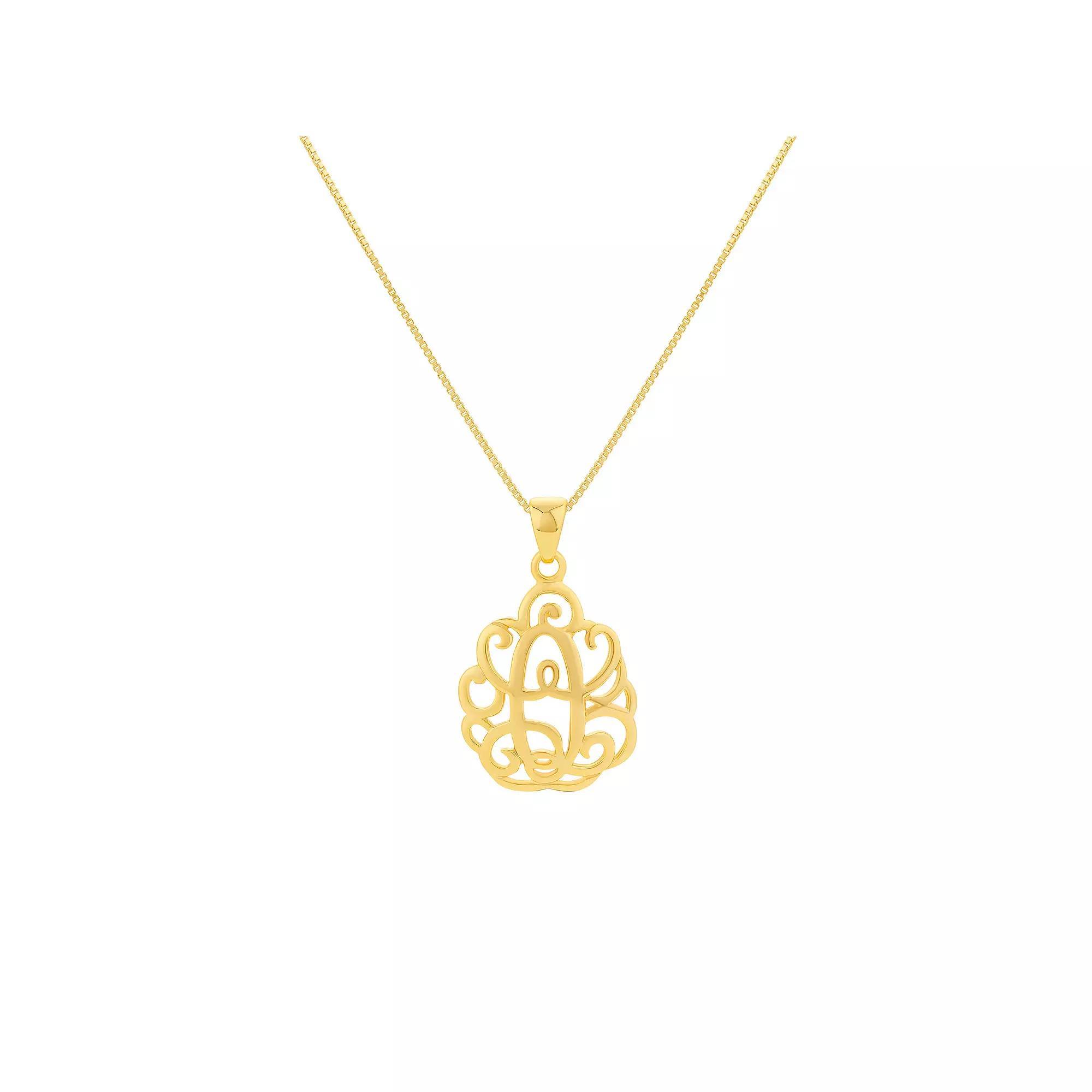 PRIMROSE Sterling Silver Monogram Initial Pendant Necklace, Women's, Size: 18", Gold Tone T Product Image