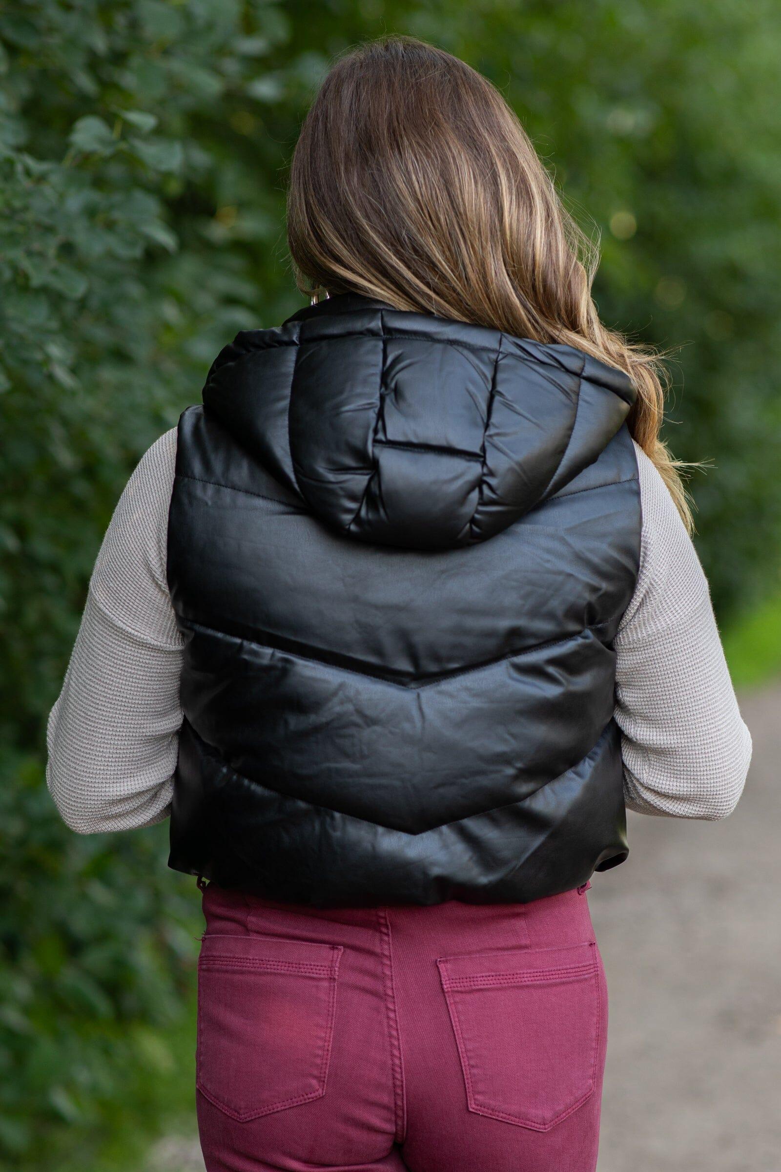 Black Hooded Channel Quilted Puffer Vest Product Image
