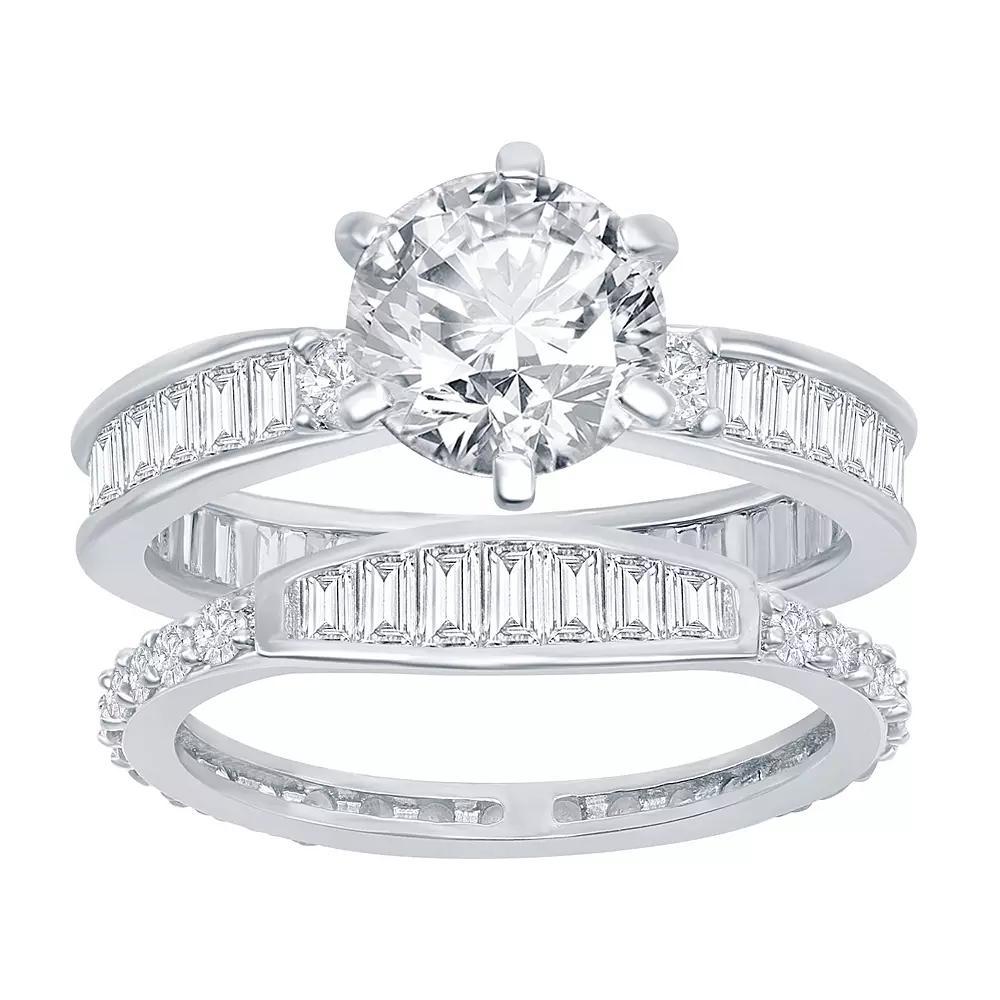 Sterling Silver Cubic Zirconia Baguette Engagement Ring Set, Women's, Size: 9 Product Image
