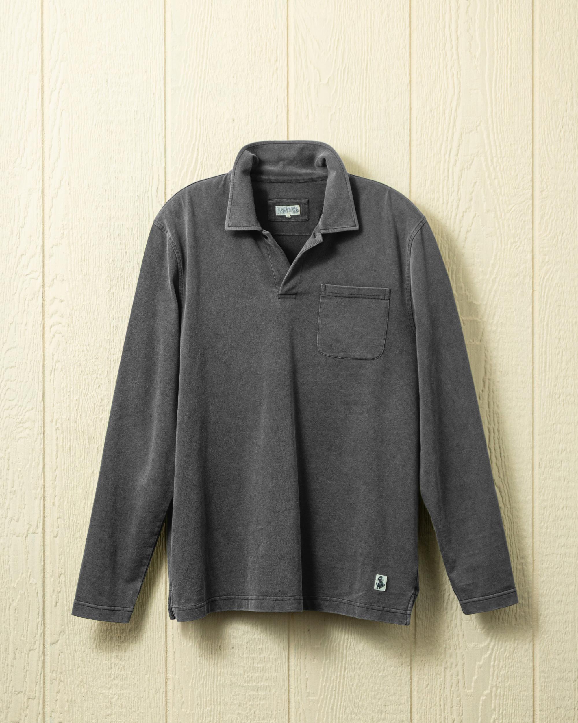 Long Sleeve Salt Washed Polo in Graphite Product Image
