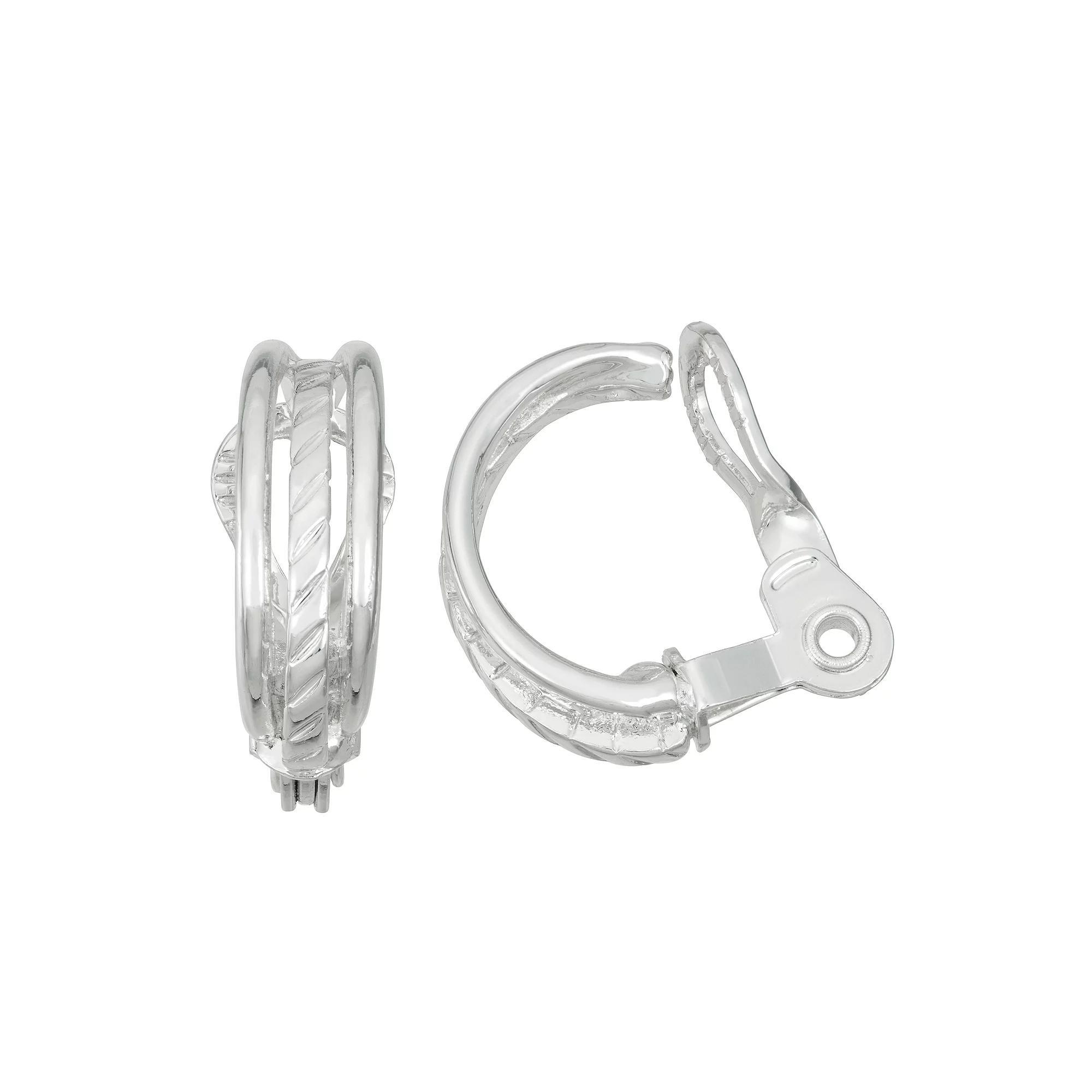 Napier Silver Tone C-Hoop Clip-On Earrings, Womens Product Image