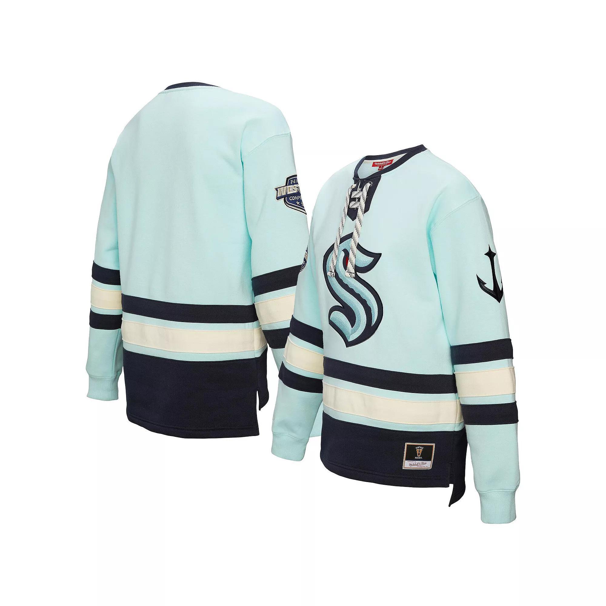 Women's Mitchell & Ness Light Blue Seattle Kraken Heritage Lace-Up Pullover Sweatshirt, Size: Medium, Krk Light Product Image