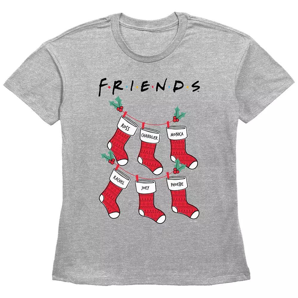 Women's Friends Christmas Stockings Graphic Tee, Size: XXL, Grey Gray Product Image