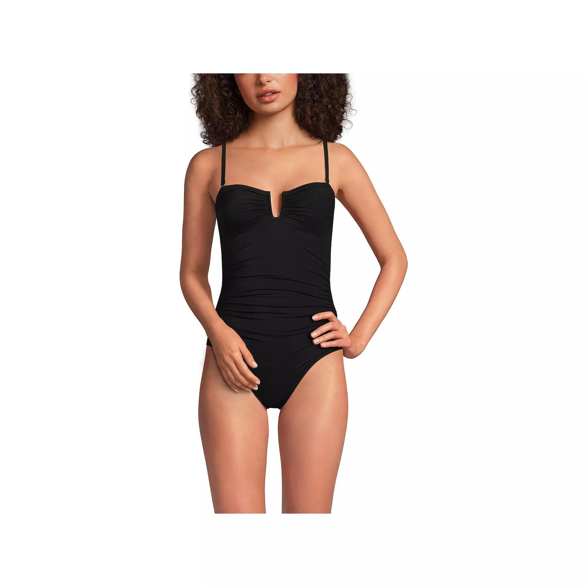 Women's Lands' End Slender Suit U-Wire Bandeau One Piece Swimsuit, Size: 8, Black Product Image