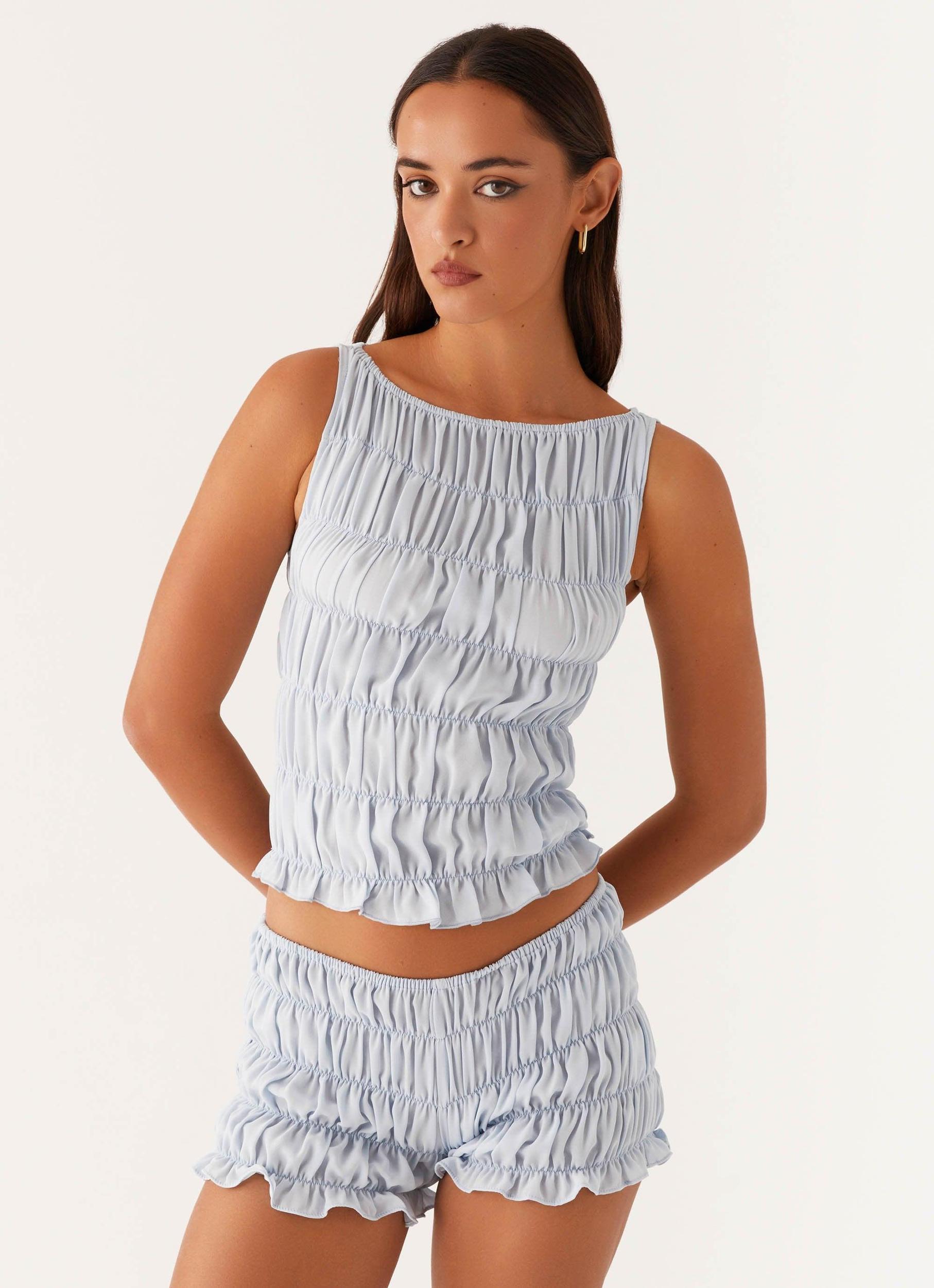 Messina Ruched Tank Top - Blue Product Image