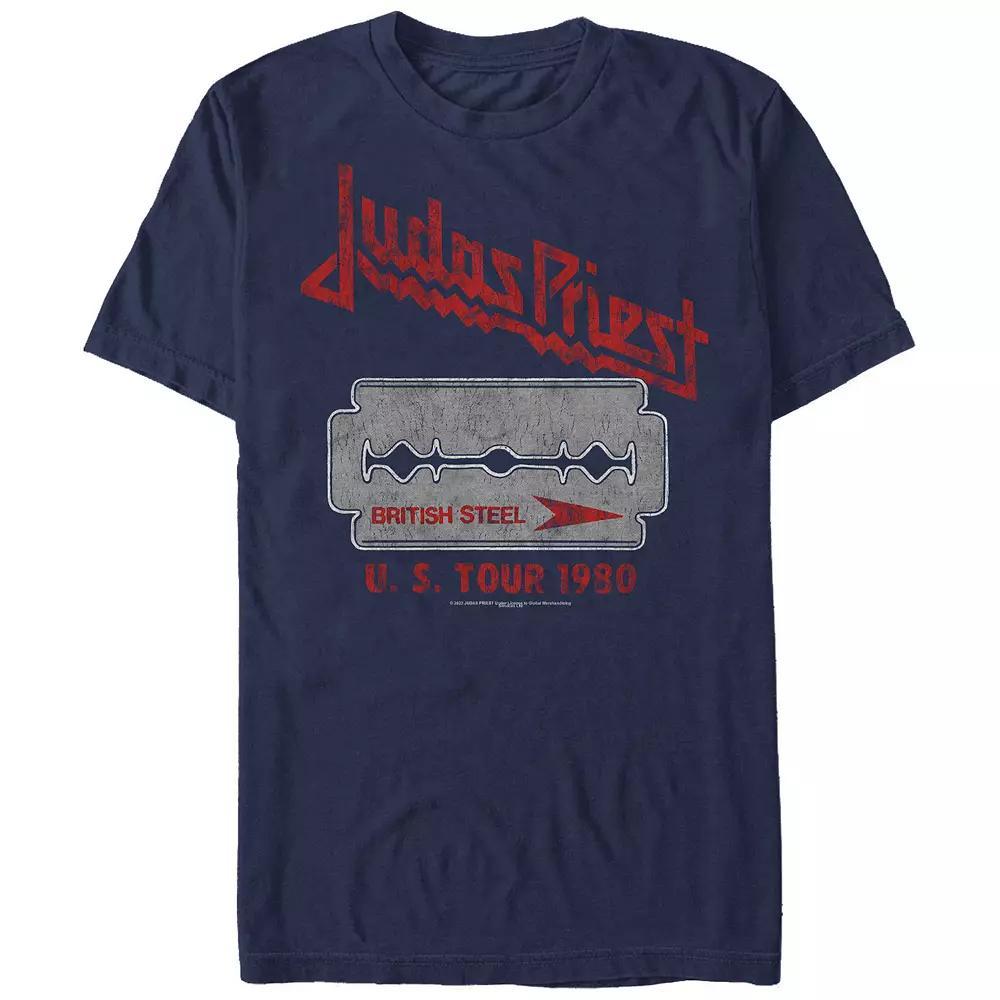 Men's Judas Priest British Steel U.S. Tour 1980 Graphic Tee, Size: Medium, Blue Product Image