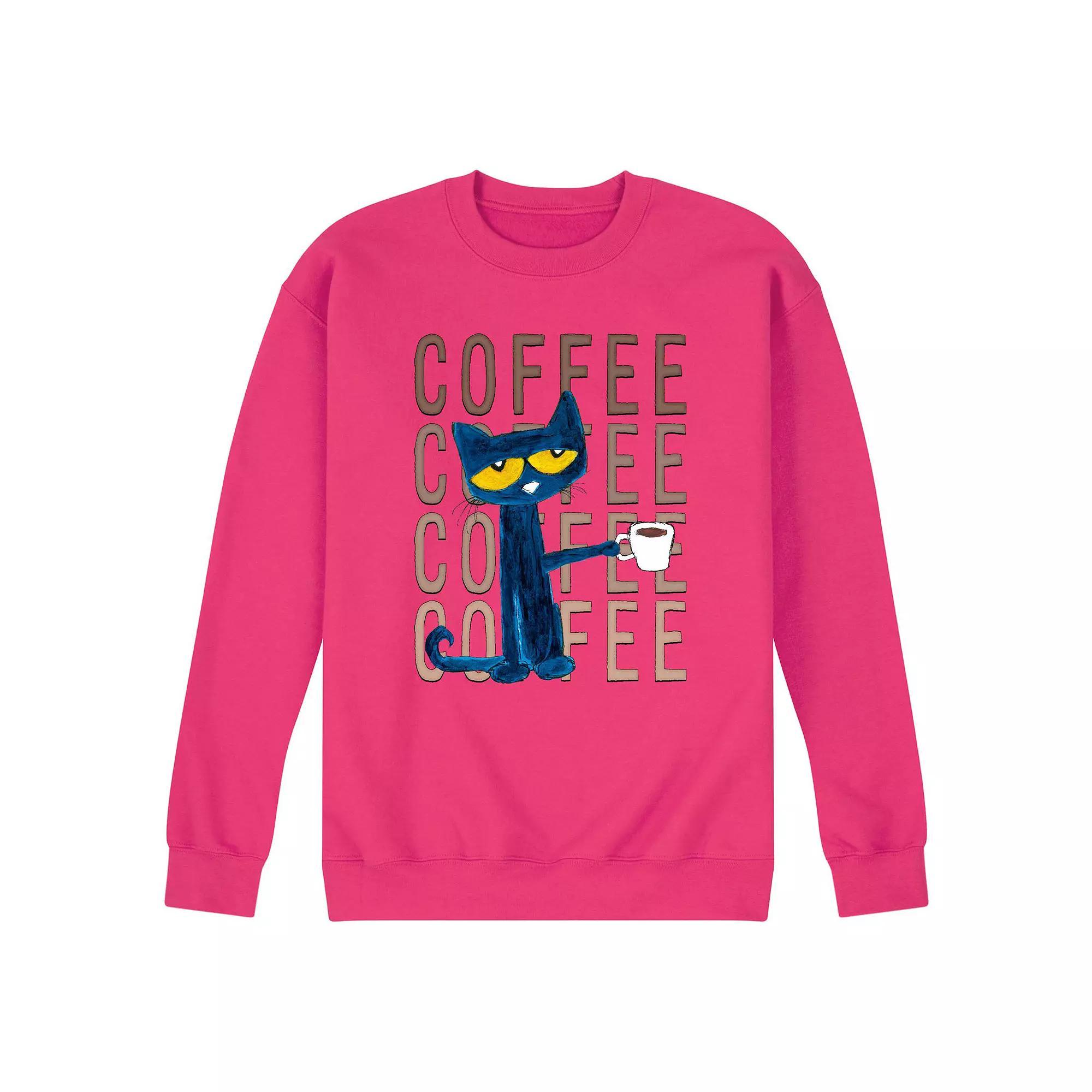 Mens Pete the Cat Pete With Coffee Fleece Sweatshirt Pink Product Image