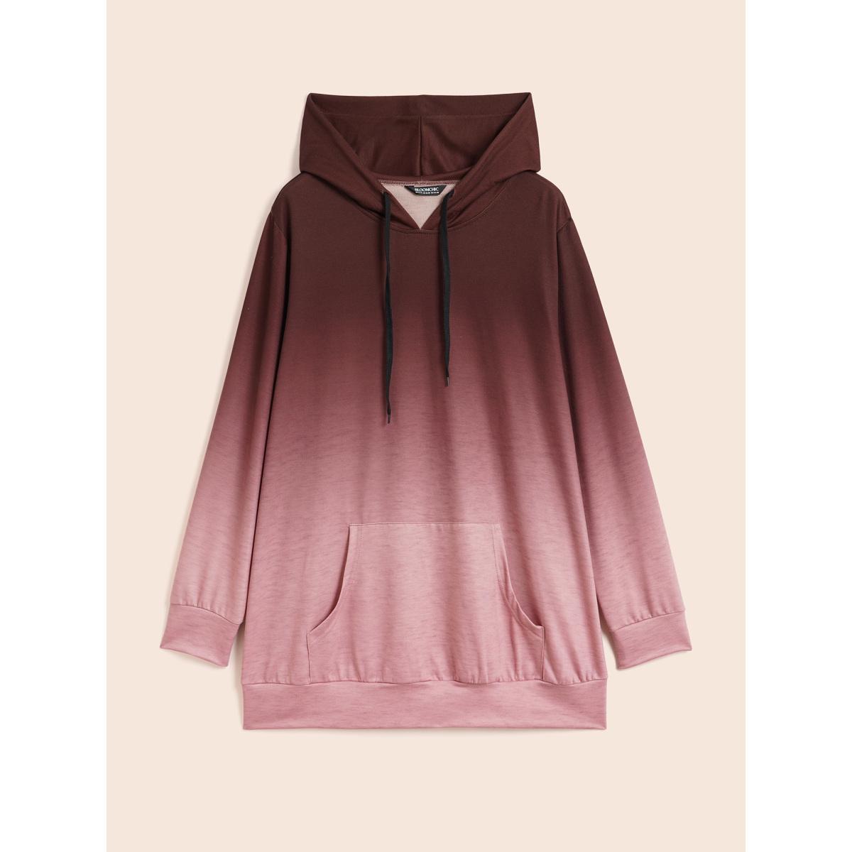 Plus Size Ombre Pocket Drawstring Hooded Sweatshirt Women Purple Casual Elastic cuffs Hooded Everyday Sweatshirts BloomChic 12/L Product Image