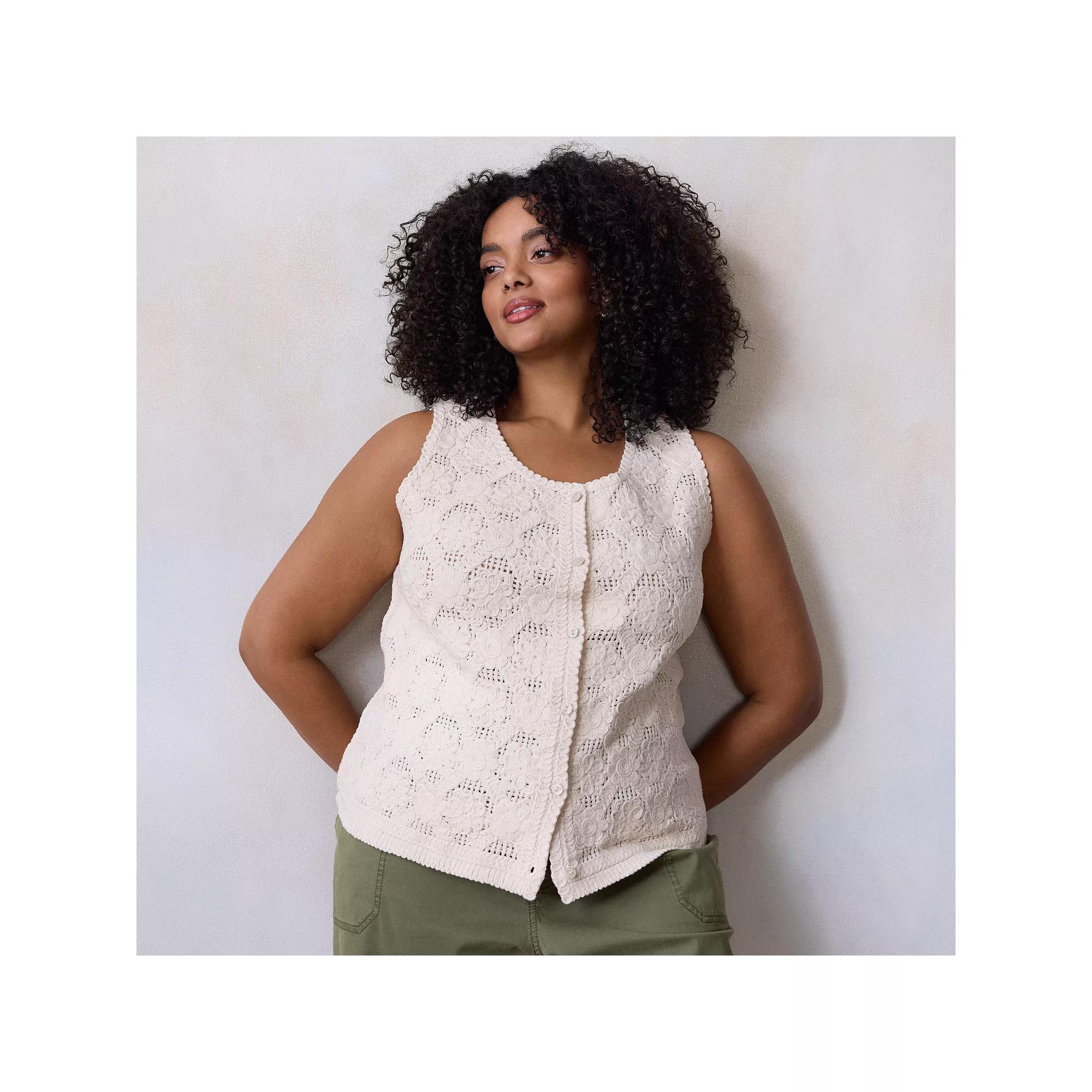 Plus Size LC Lauren Conrad Crochet Vest, Women's, Size: 0X, English Ivory Product Image