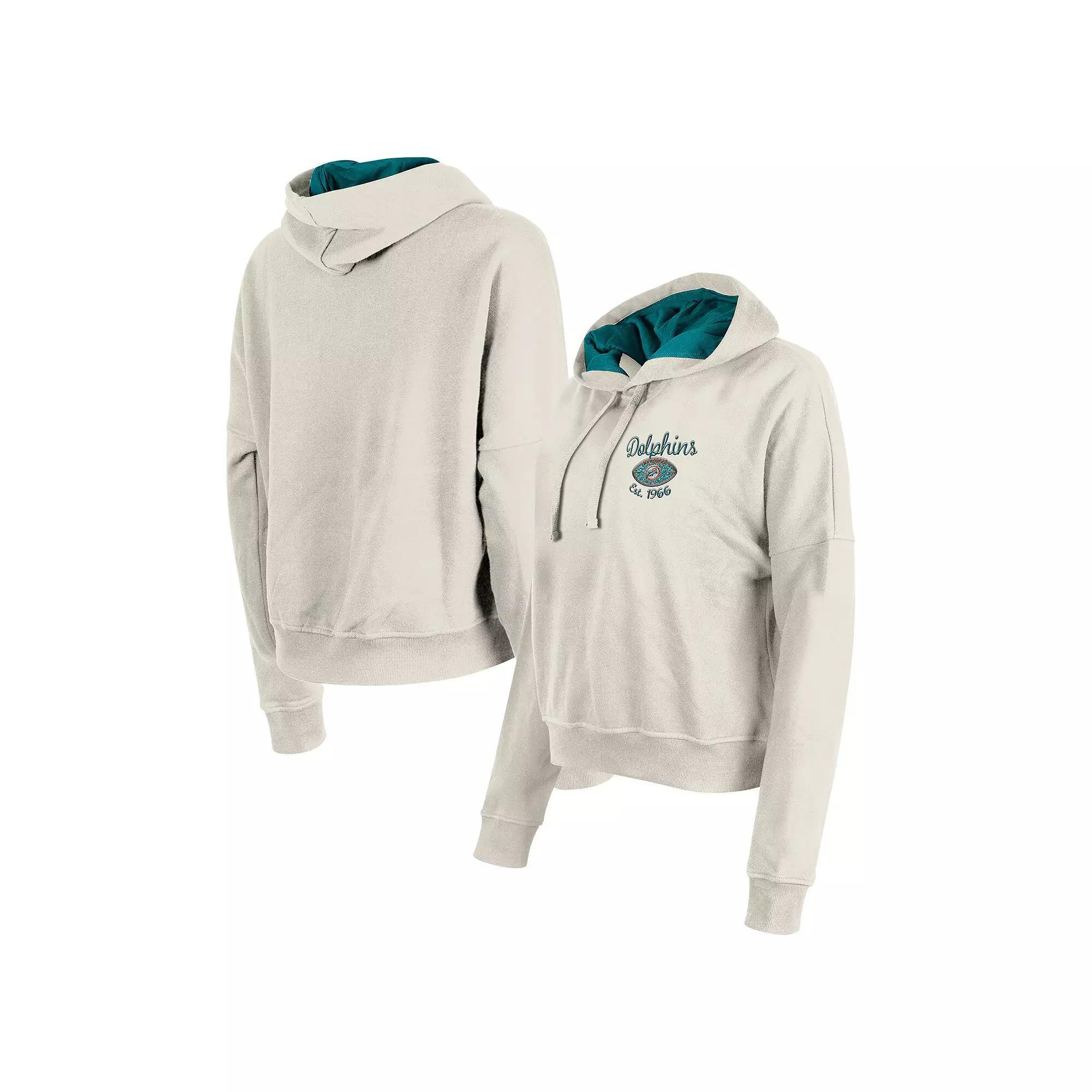 Women's New Era Cream Miami Dolphins 3rd Down Historic Pullover Hoodie, Size: XL, Beige Product Image