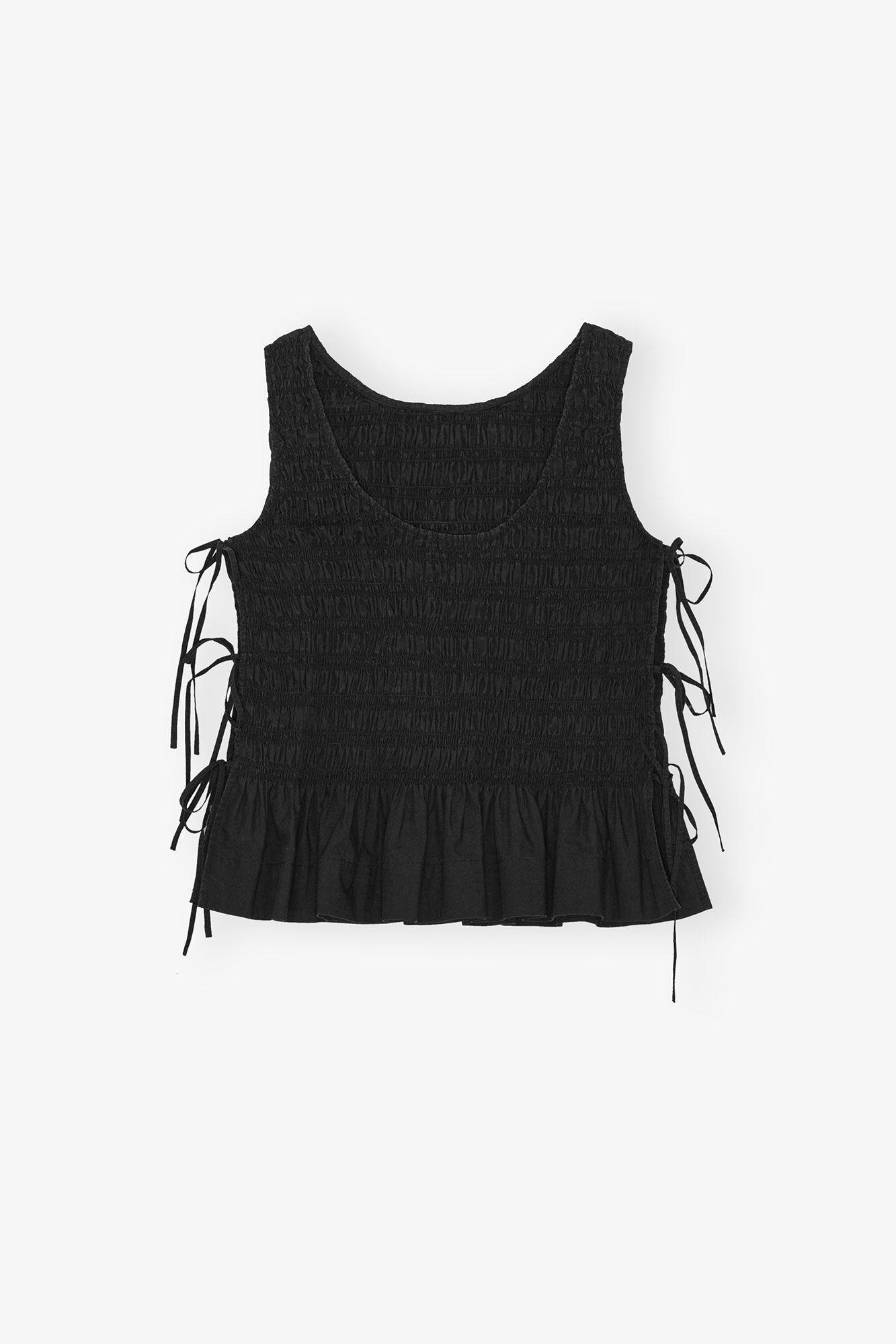 Black Cotton Smock Tie Top Product Image