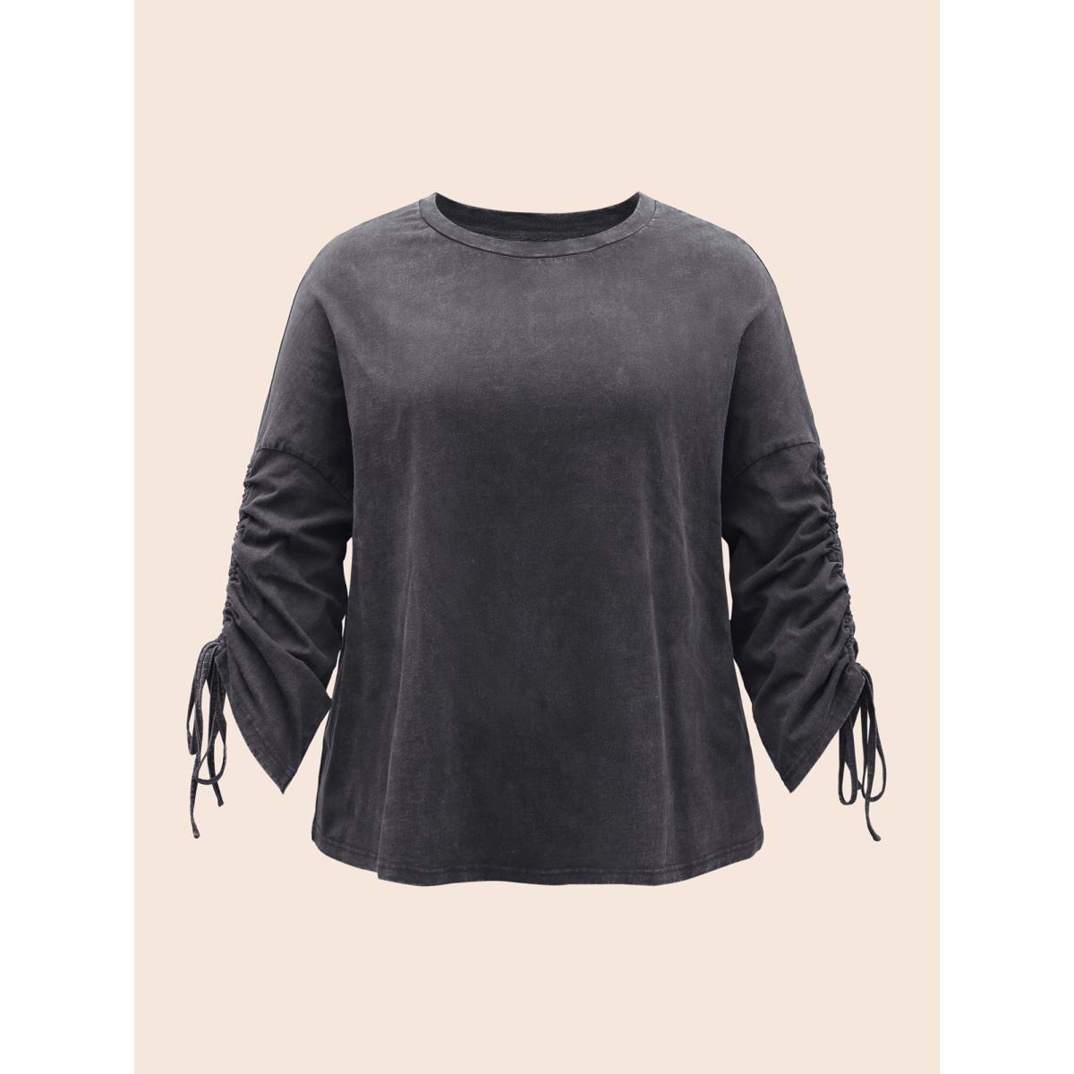 Plus Size Vintage Drawstring Drop Shoulder T-shirt DimGray Women Casual Drawstring Round Neck Everyday T-shirts BloomChic 30/6X Product Image