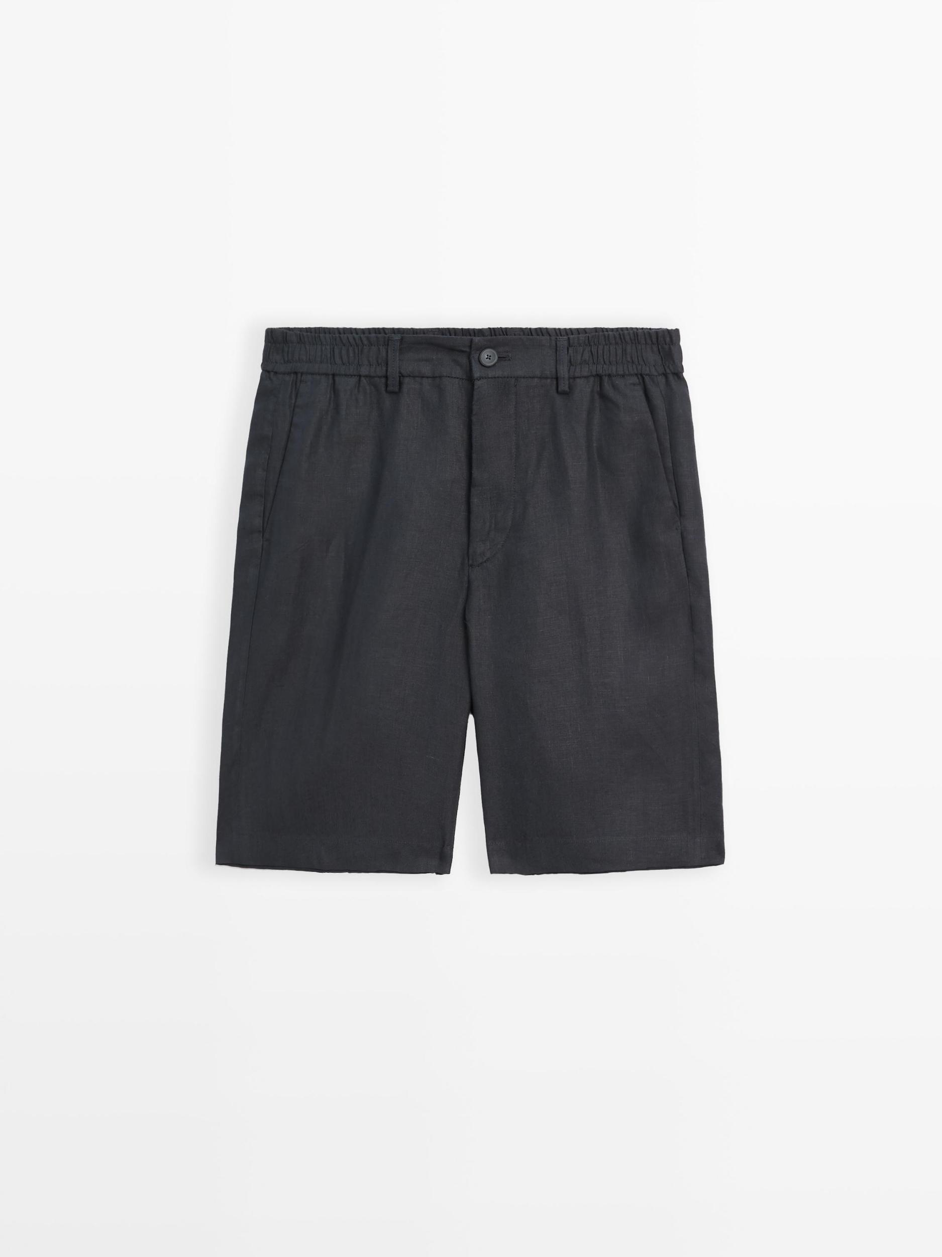 Semi-jogger-fit linen Bermuda shorts Product Image