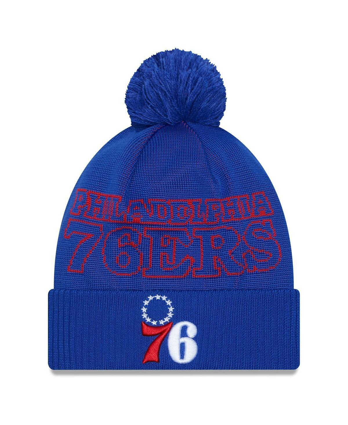 Mens New Era Royal Philadelphia 76ers 2023 NBA Draft Cuffed Knit Hat with Pom Product Image