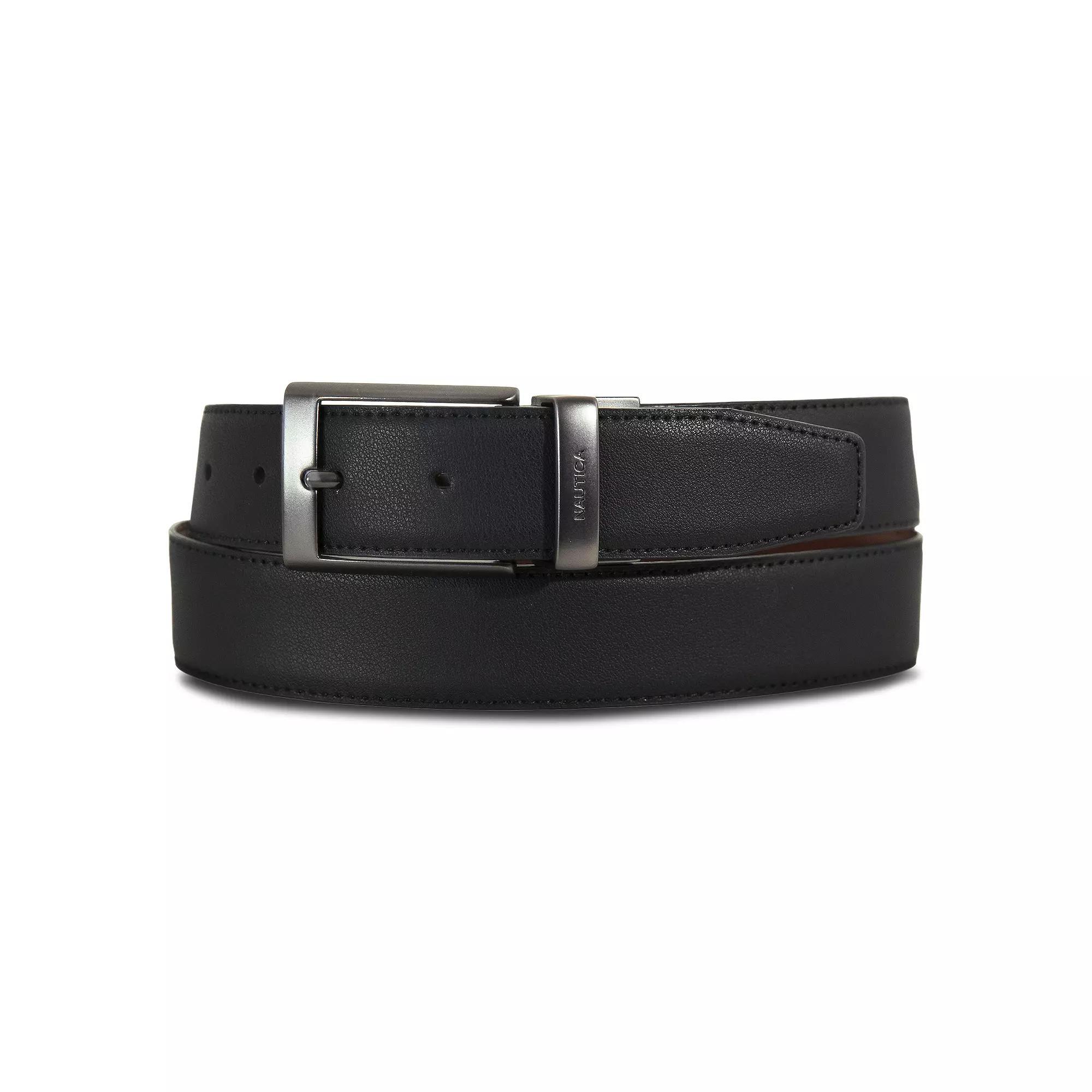 Men's Nautica Gunmetal Logo Reversible Leather Belt, Size: Medium, Brown Product Image