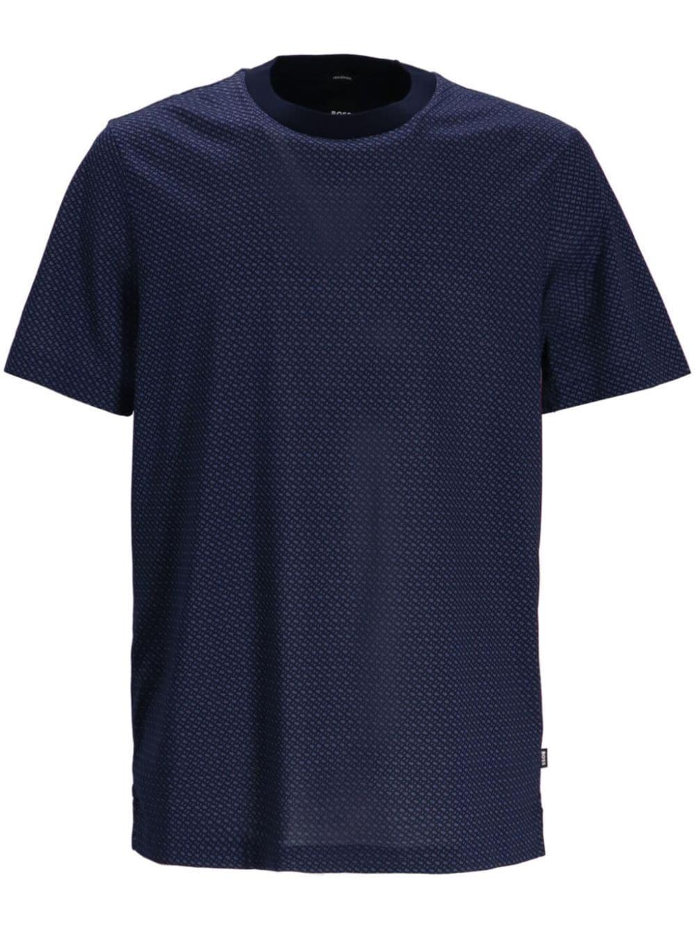 HUGO BOSS Geometric-pattern Cotton T-shirt In Blau Product Image