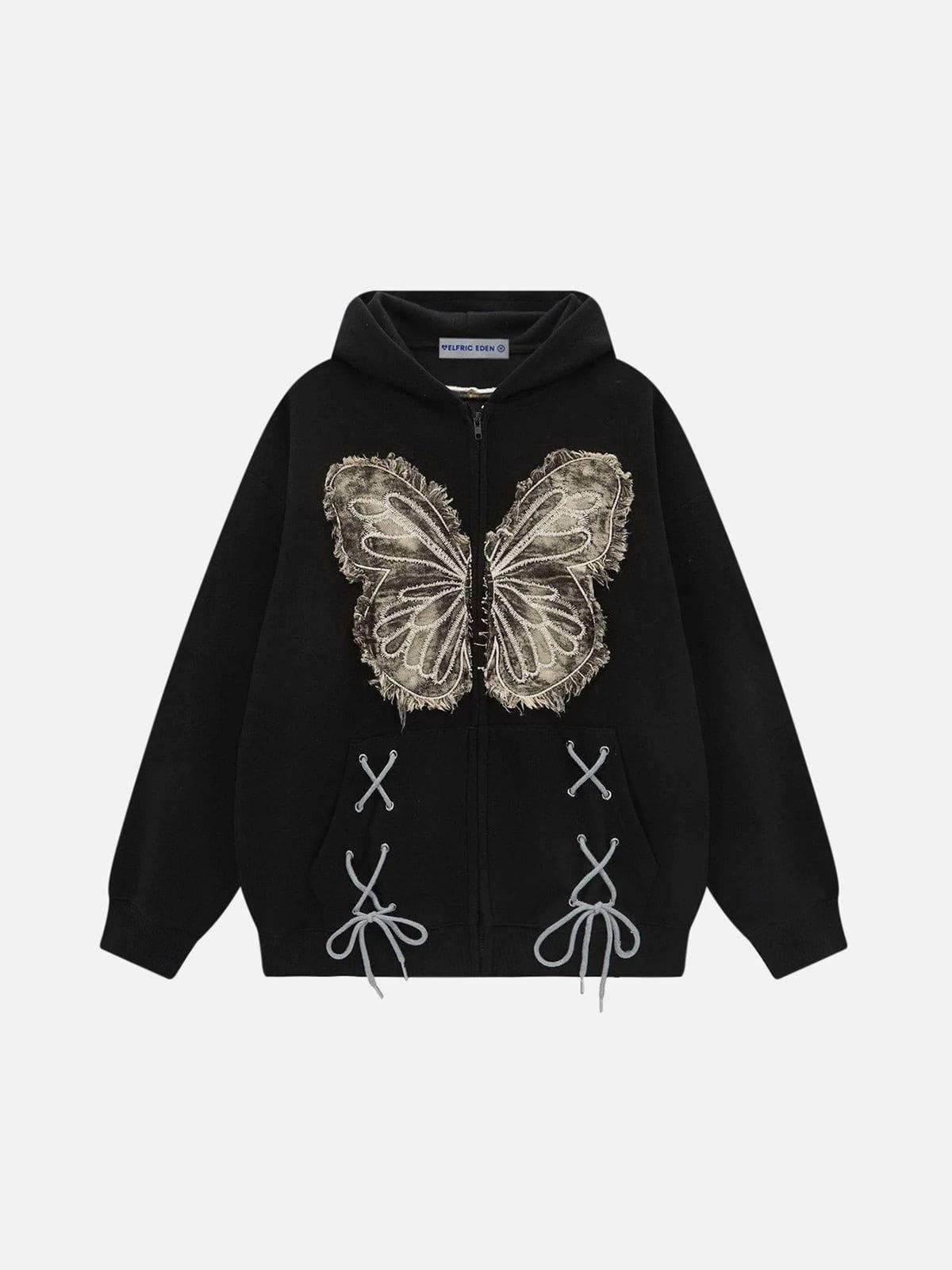 Aelfric Eden Fringe Washed Butterfly Zip Up Hoodie Product Image