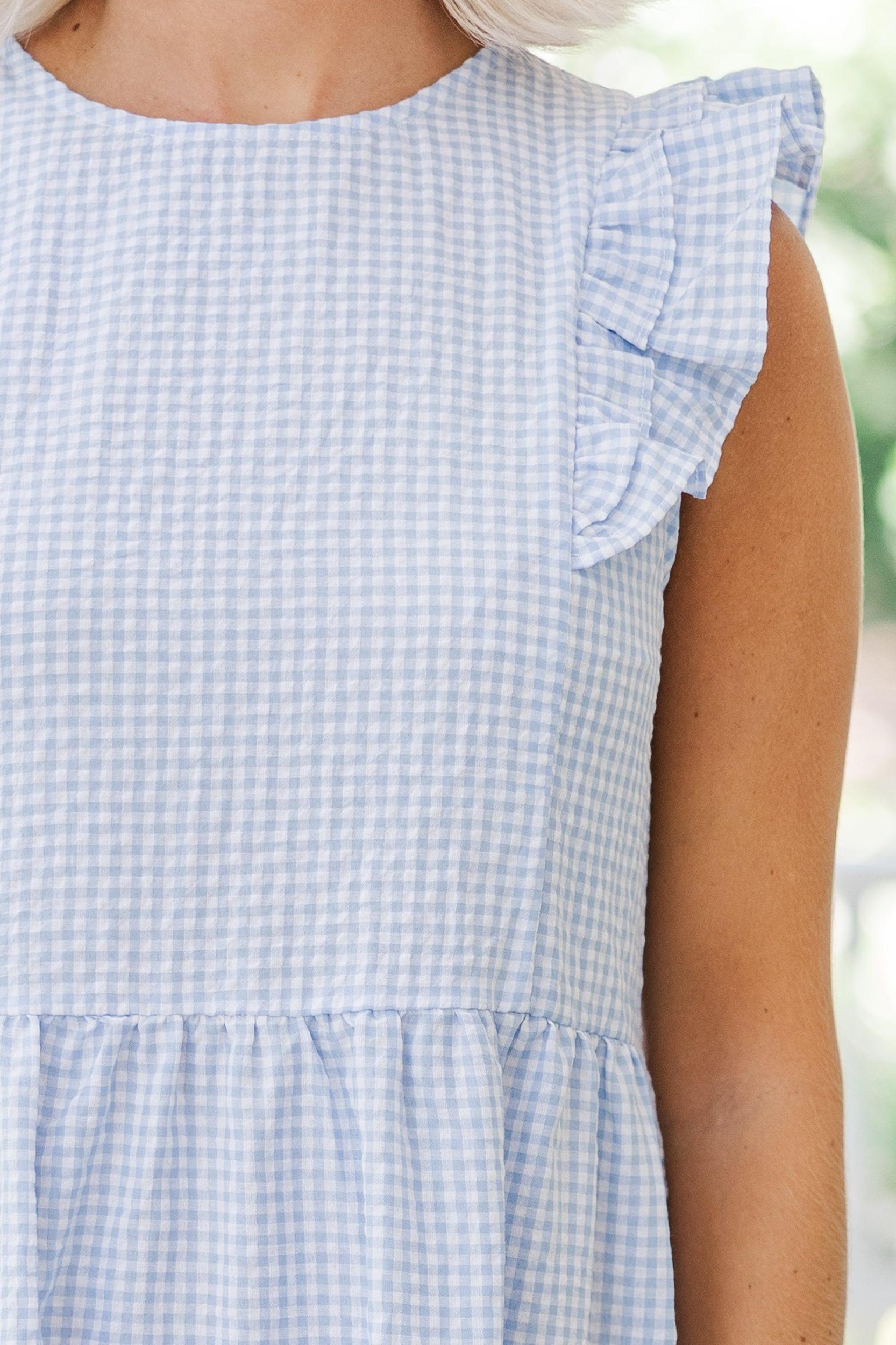 Feminine Power Blue Gingham Midi Dress Female Product Image