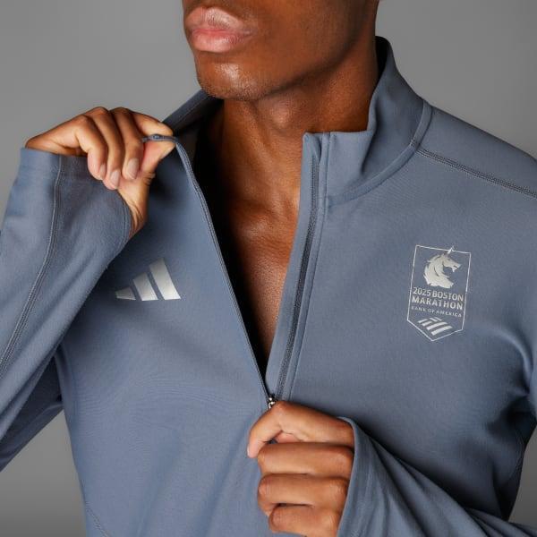 adidas Boston Marathon 2025 Own the Run 1/4 Zip Tee Onix XL Mens Product Image