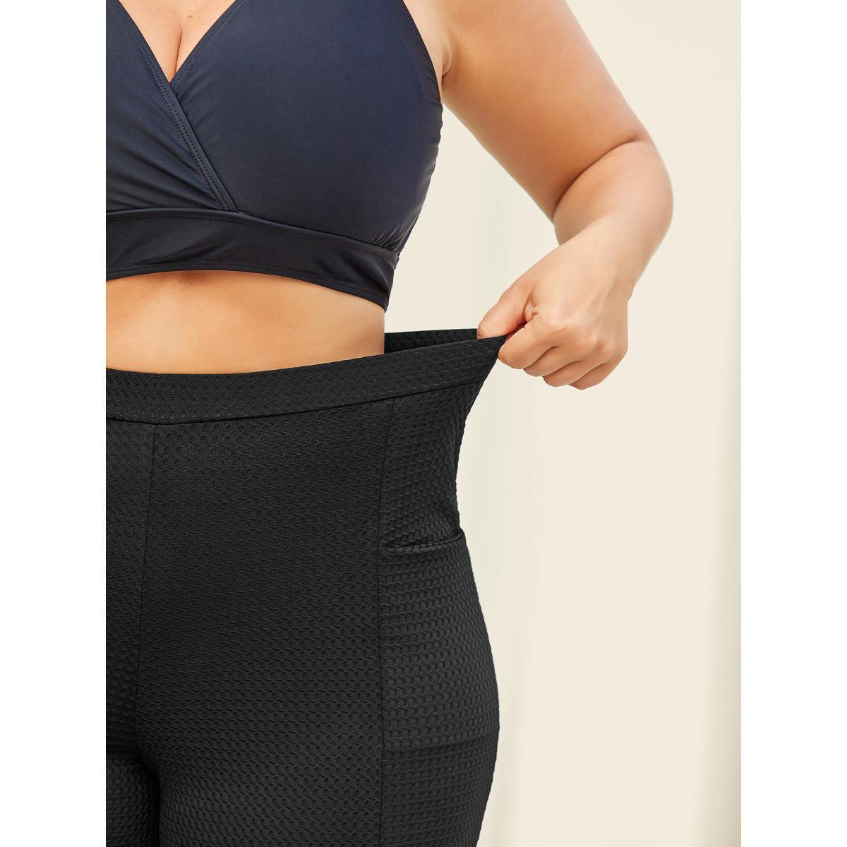 Plus Size Textured Tight-Fit Pockets Swim Bottoms Women's Swimwear Black Beach Texture High stretch Skinny High Rise Side seam pocket Curve Swim Bottoms BloomChic 18-20/2X Product Image